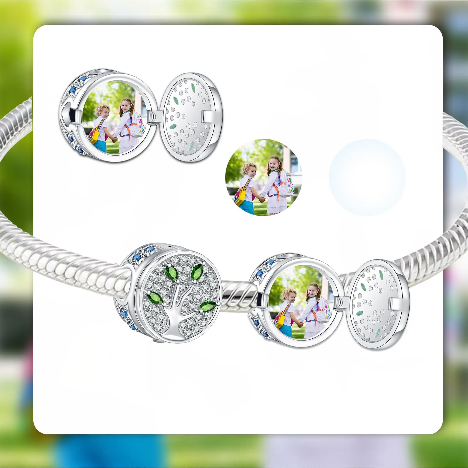 LaMenars Braccialetto di perle in argento sterling 925 personalizzato con foto e fascino - immagine 2