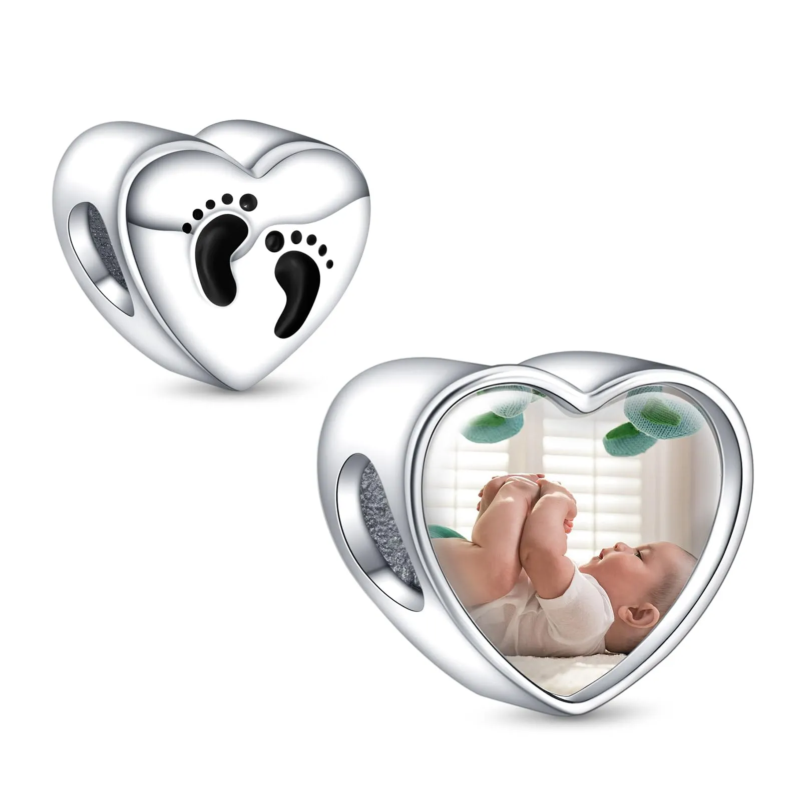 LaMenars Charm Personalizzato con Foto e Impronte Digitali in Argento Sterling 925 per Collana e Braccialetto da Donna - immagine 1