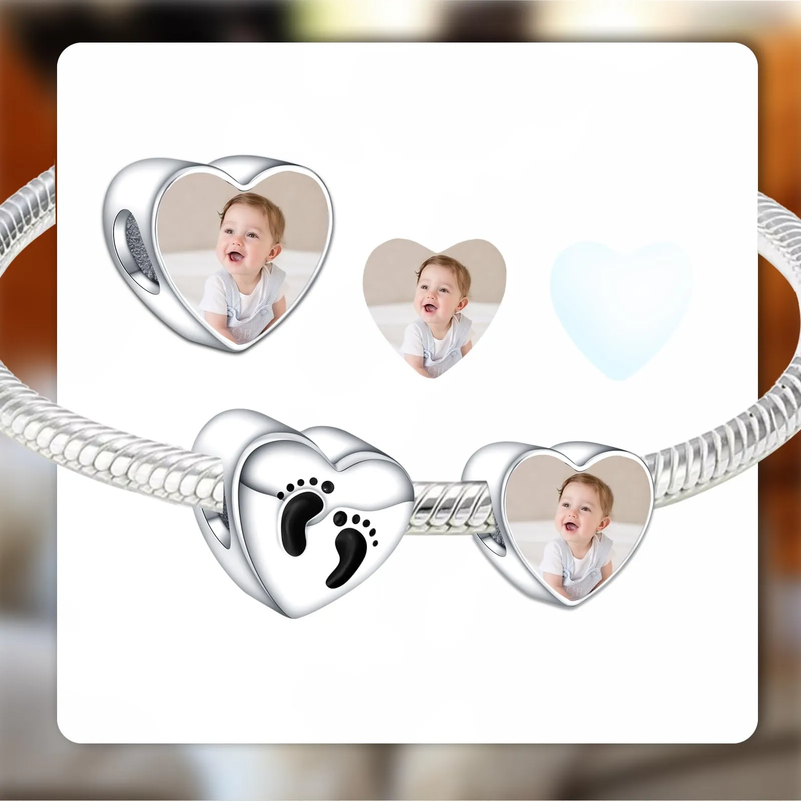 LaMenars Charm Personalizzato con Foto e Impronte Digitali in Argento Sterling 925 per Collana e Braccialetto da Donna - immagine 2