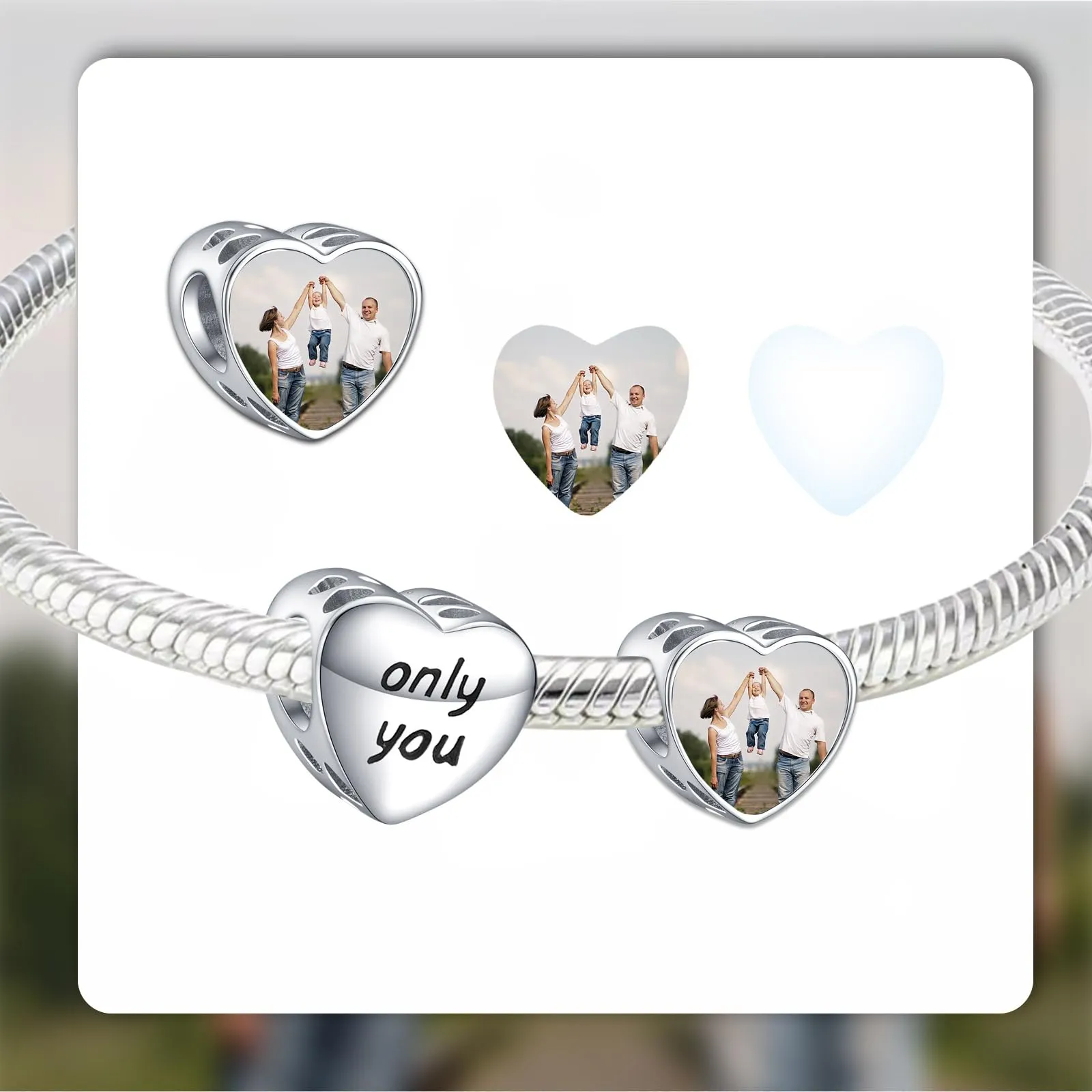 LaMenars Personalized Photo Letter Charm 925 Sterling Silver for Bracelets and Necklaces - immagine 2