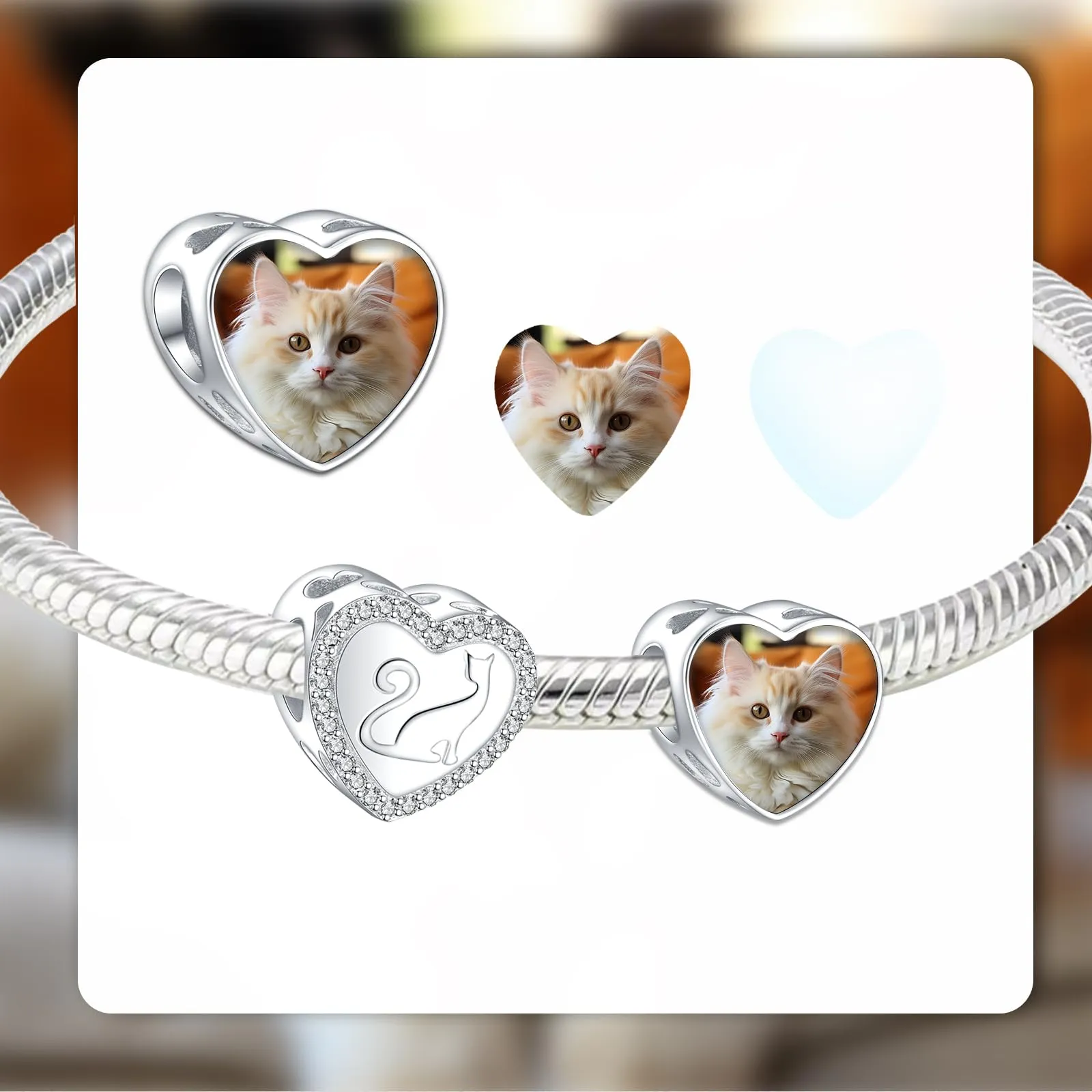 LaMenars Charm personalizzato con foto Gatto in argento 925 per bracciali e collane da donna - immagine 2