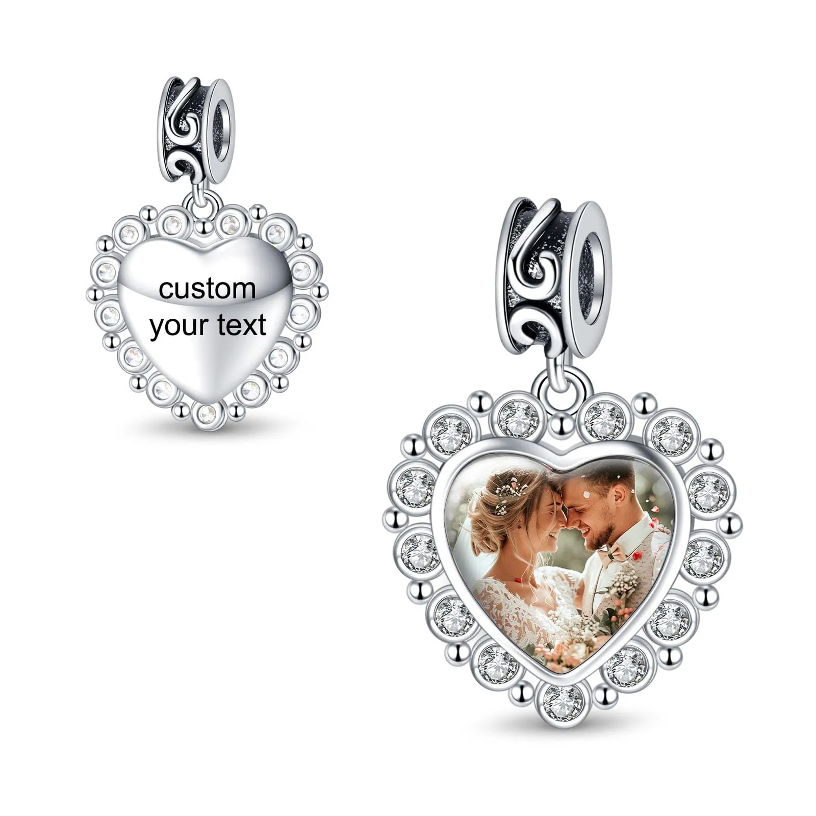 LaMenars Ciondolo Charm Personalizzabile con Foto e Fiore di Nascita in Argento per Collana e Bracciale - immagine 1