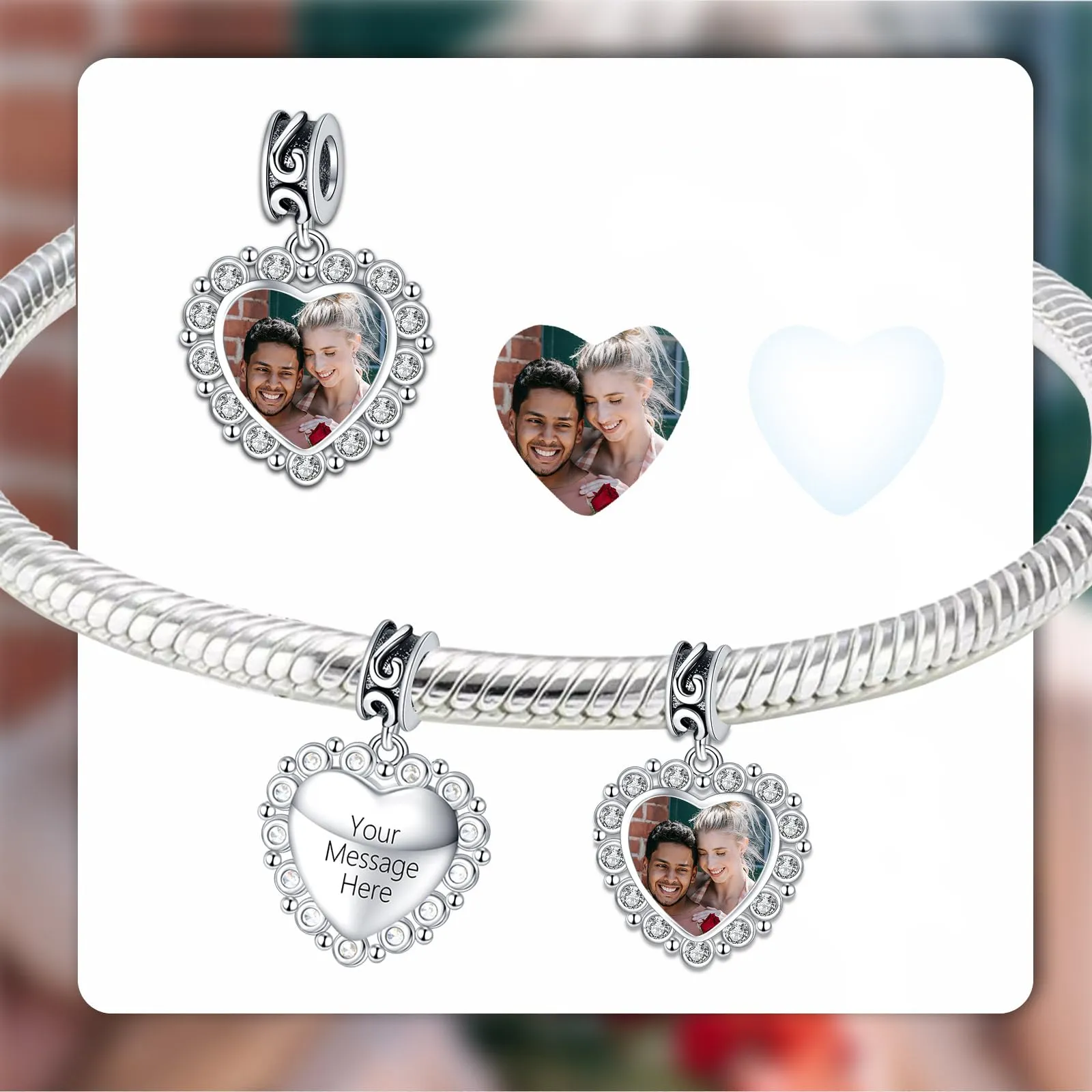 LaMenars Ciondolo Charm Personalizzabile con Foto e Fiore di Nascita in Argento per Collana e Bracciale - immagine 2