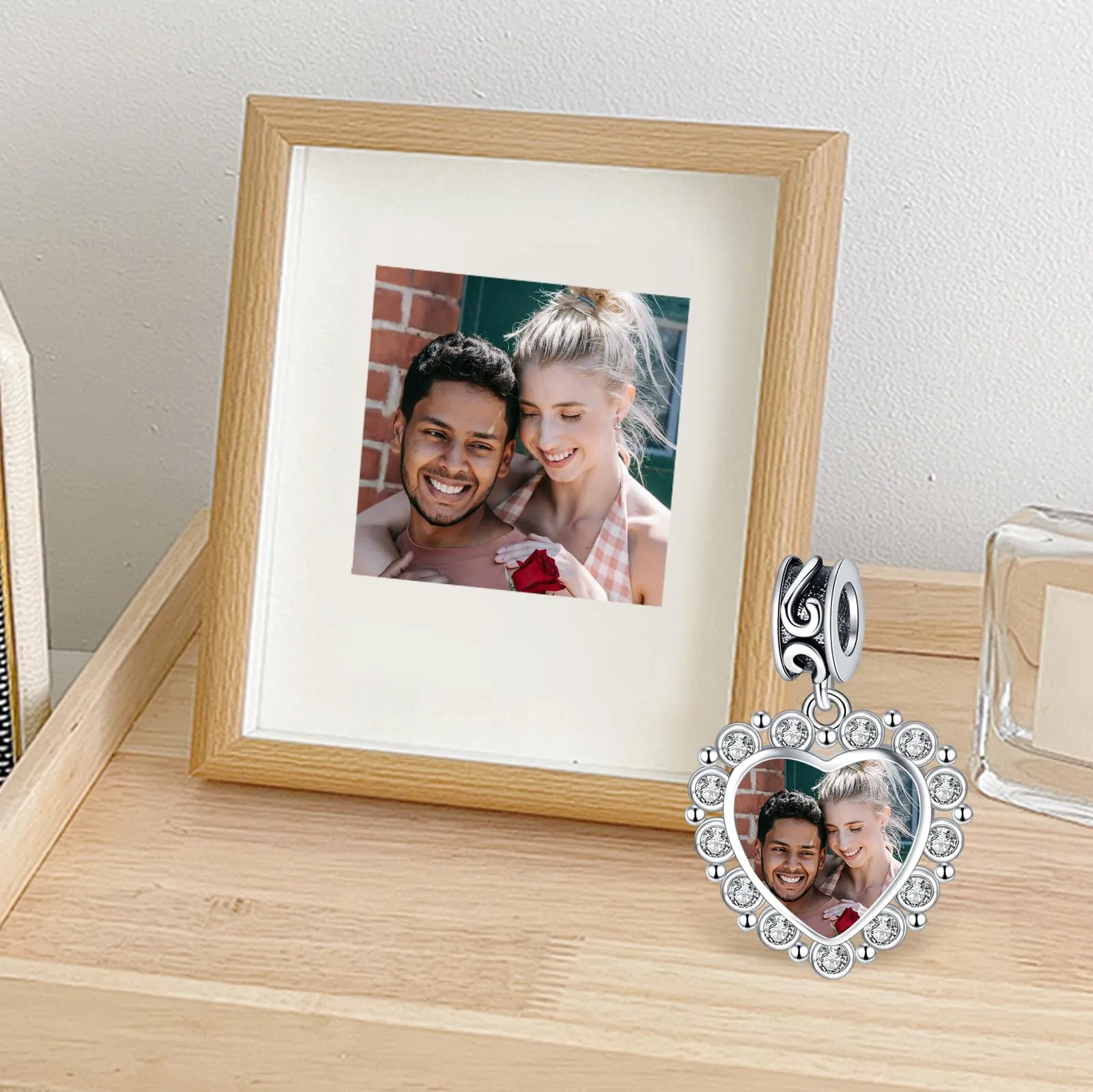 LaMenars Ciondolo Charm Personalizzabile con Foto e Fiore di Nascita in Argento per Collana e Bracciale - immagine 3