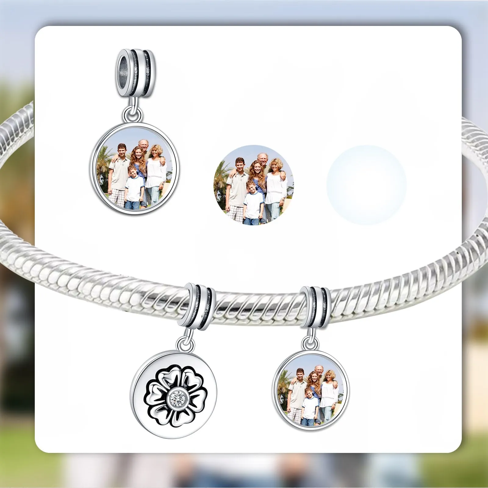 LaMenars Ciondolo Personalizzato Foto in Argento Sterling 925 per Braccialetto e Collana - immagine 2