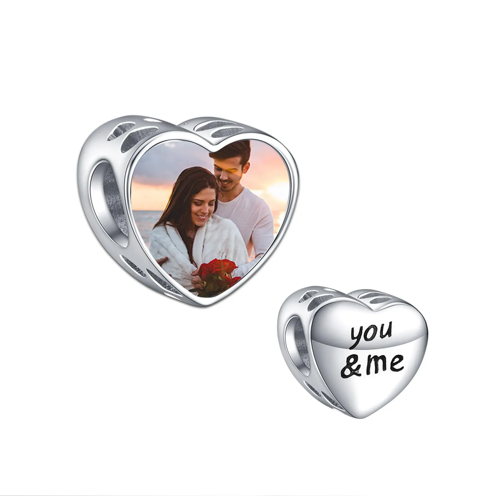 LaMenars Photo Charm Lettera Personalizzata 925 Sterling Silver you&me per Collana e Braccialetto da Donna - immagine 1