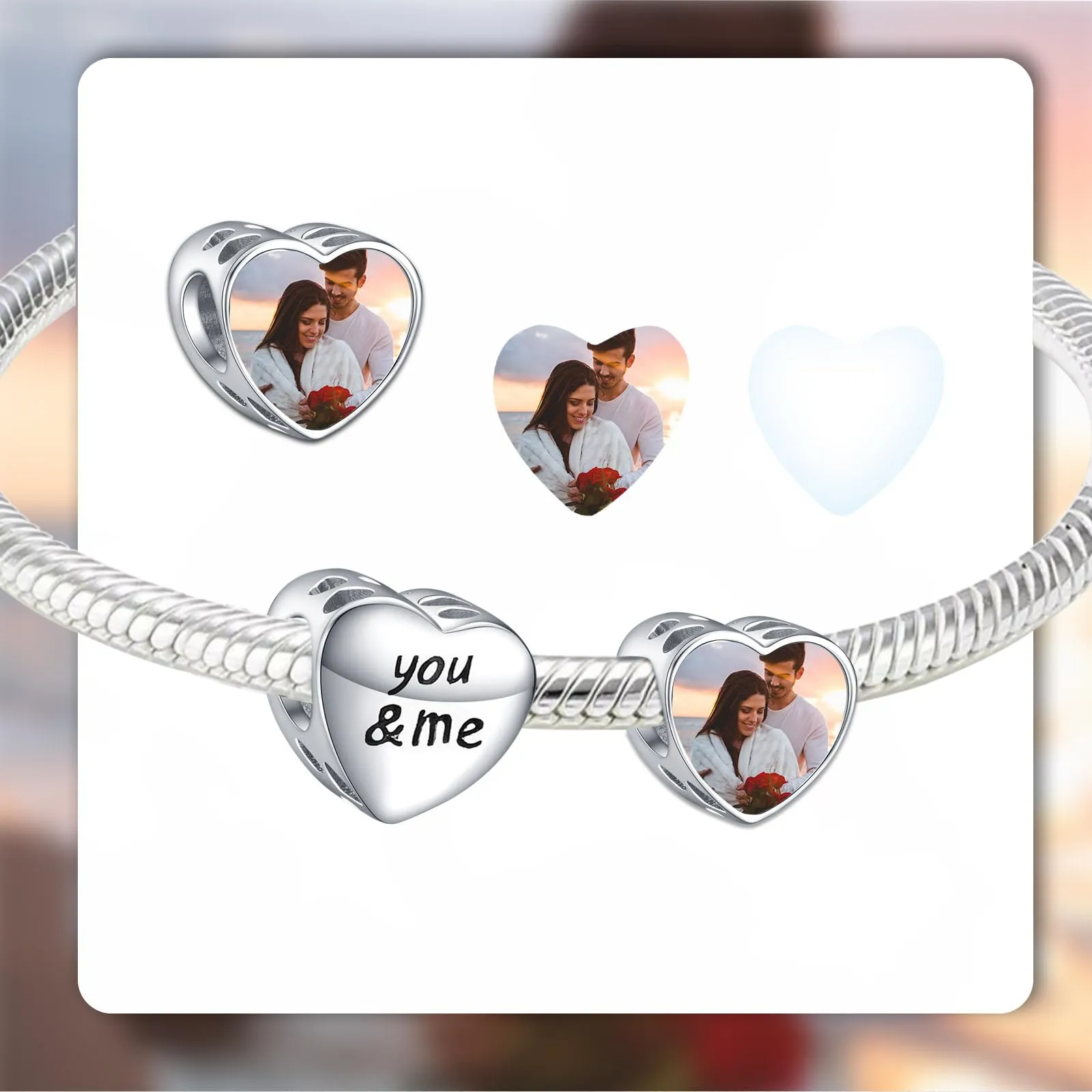 LaMenars Photo Charm Lettera Personalizzata 925 Sterling Silver you&me per Collana e Braccialetto da Donna - immagine 2