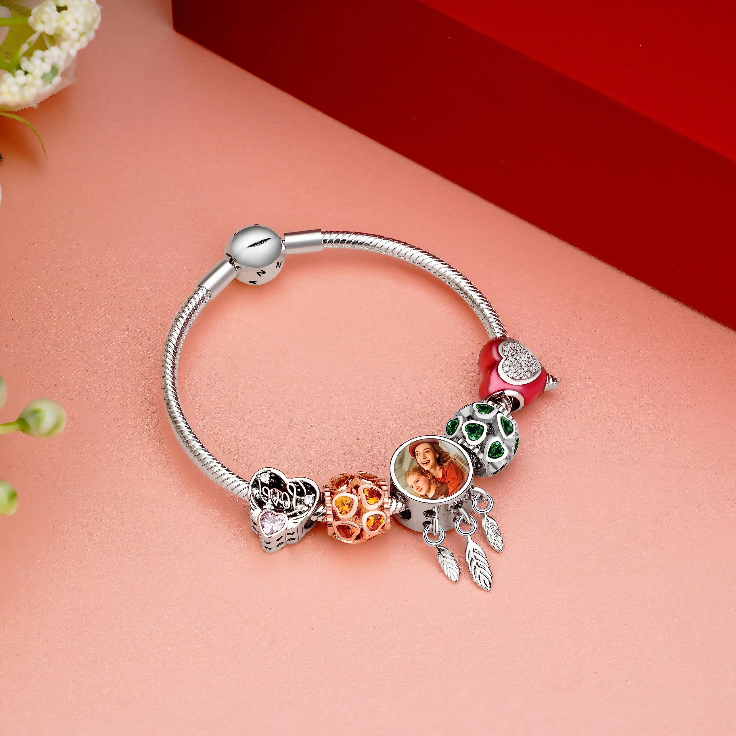 LaMenars Photo Charm Lettera Personalizzata 925 Sterling Silver you&me per Collana e Braccialetto da Donna - immagine 4