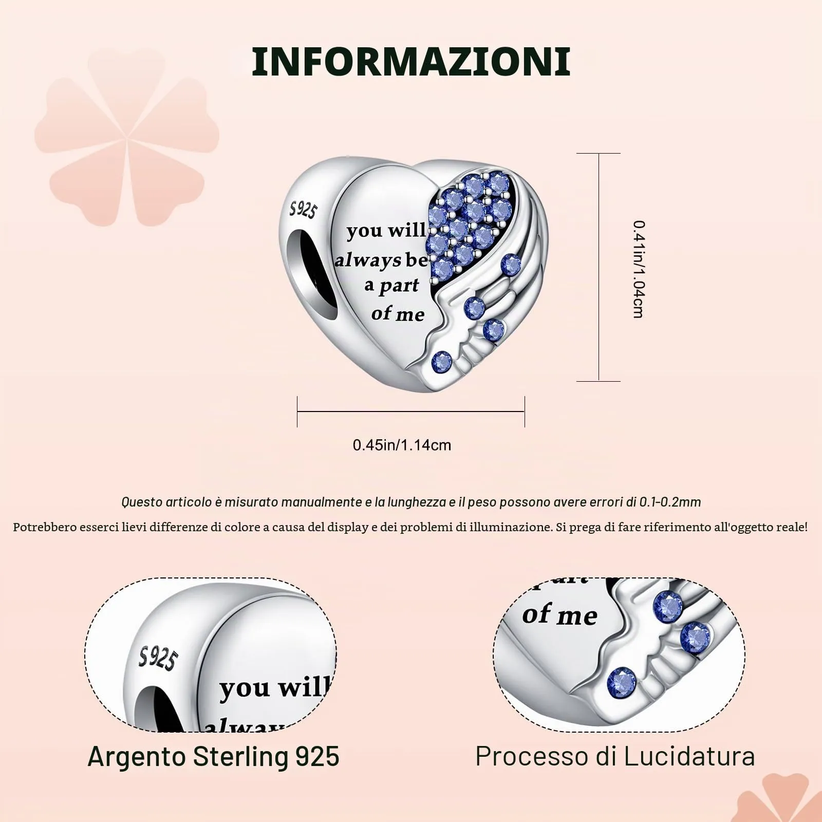 LaMenars Personalizzato Foto Charms 925 Sterling Silver per Bracciali e Collane Viola Amore - immagine 3