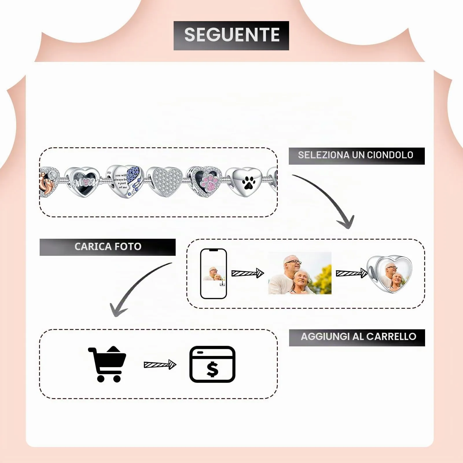 LaMenars Personalizzato Foto Charms 925 Sterling Silver per Bracciali e Collane Viola Amore - immagine 5