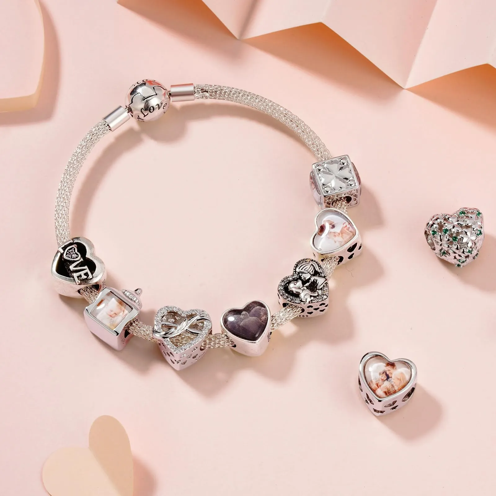 LaMenars Personalizzato Foto Charms 925 Sterling Silver per Bracciali e Collane Viola Amore - immagine 6