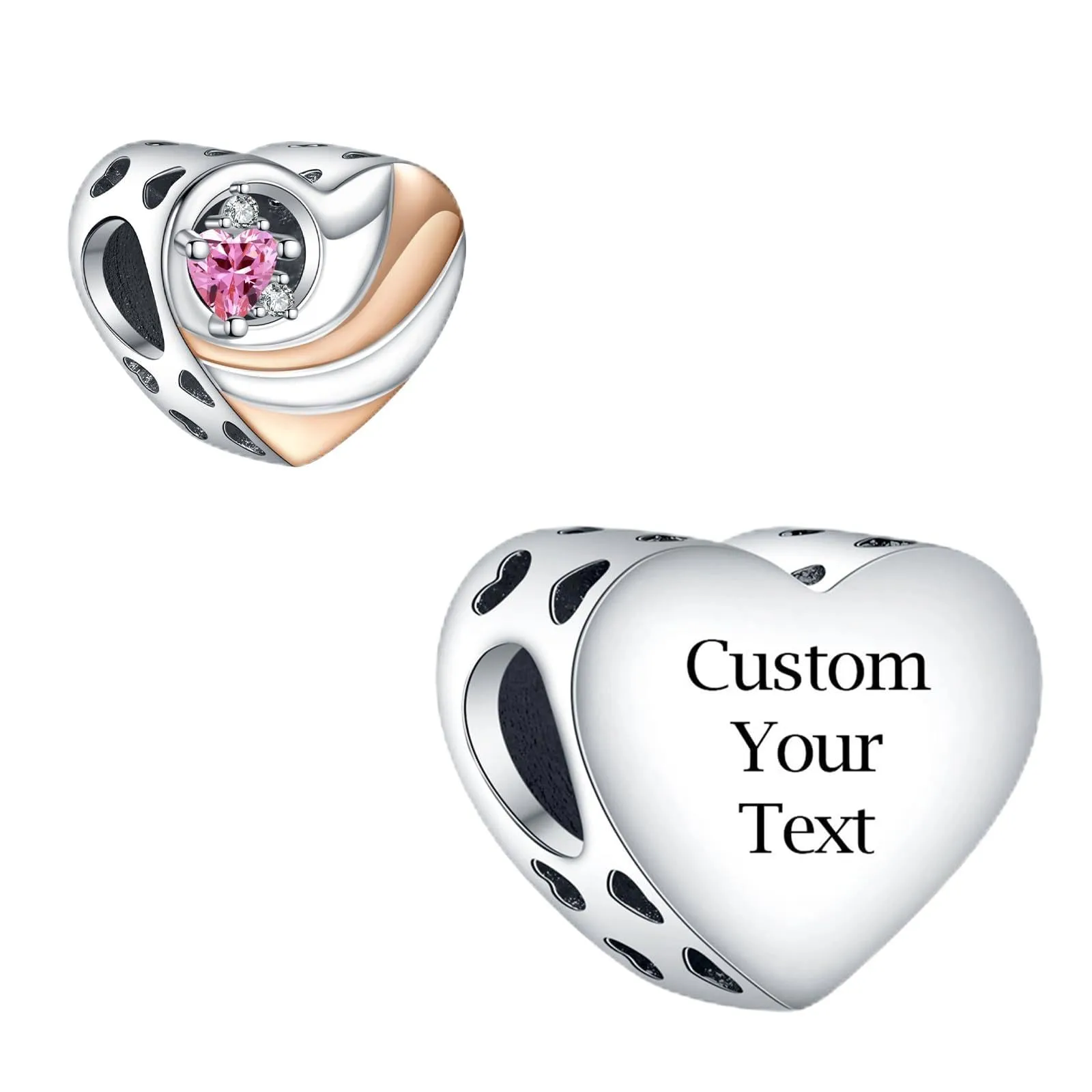 LaMenars Heart Personalizzato Inciso Zircon Rosa Charms 925 Sterling Silver per Braccialetti e Collane - immagine 1