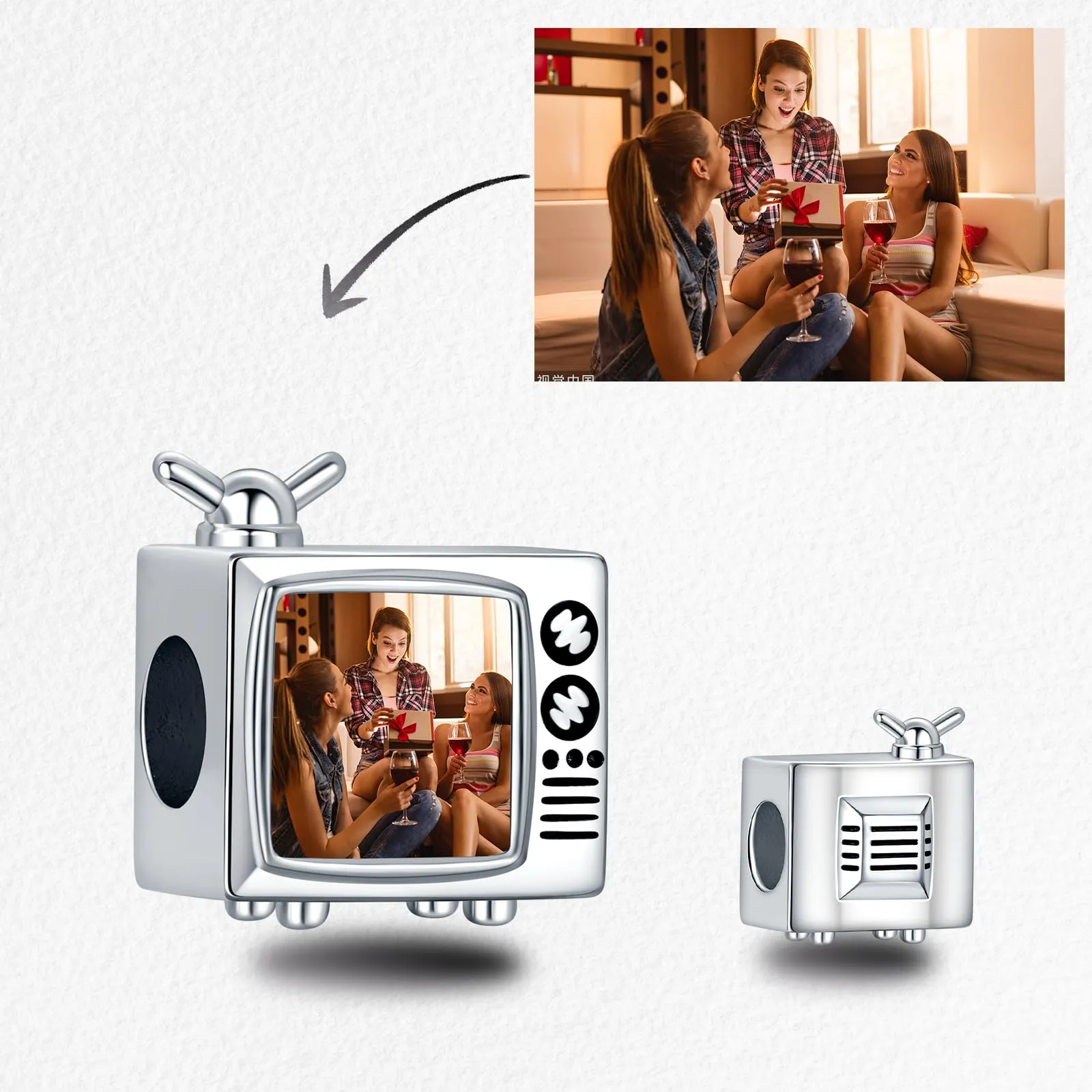 LaMenars Personalized Photo Charm Square Sterling Silver Beads for Bracelets and Necklaces - immagine 2