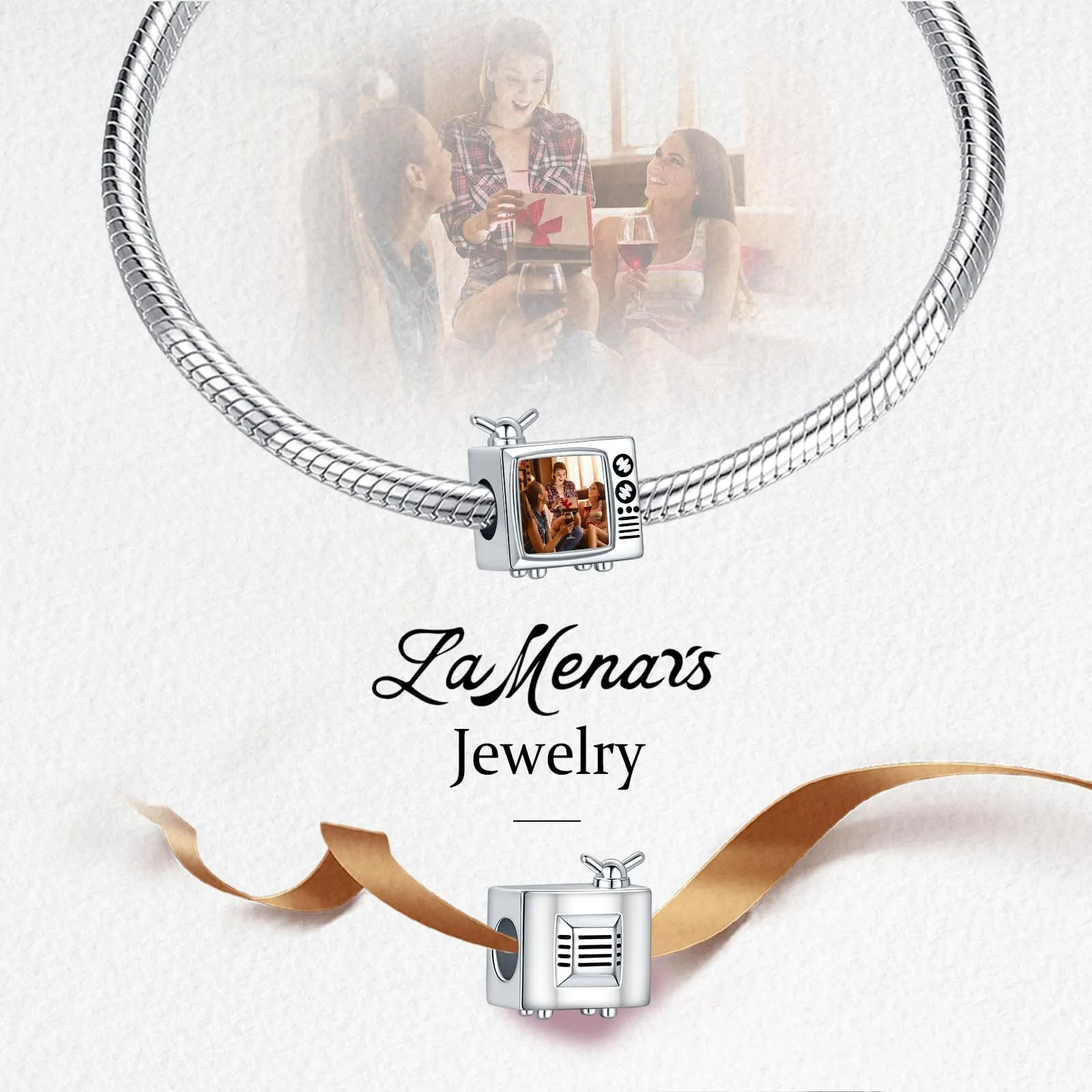 LaMenars Personalized Photo Charm Square Sterling Silver Beads for Bracelets and Necklaces - immagine 4