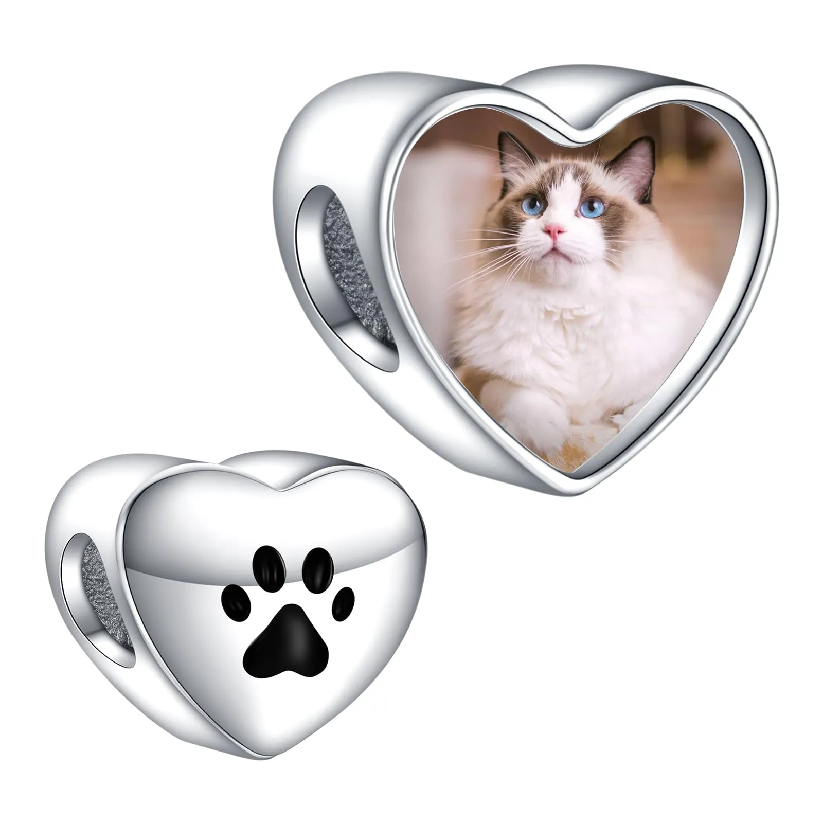LaMenars Personalized Photo Charm Paw Print Sterling Silver Beads for Bracelets and Necklaces - immagine 1