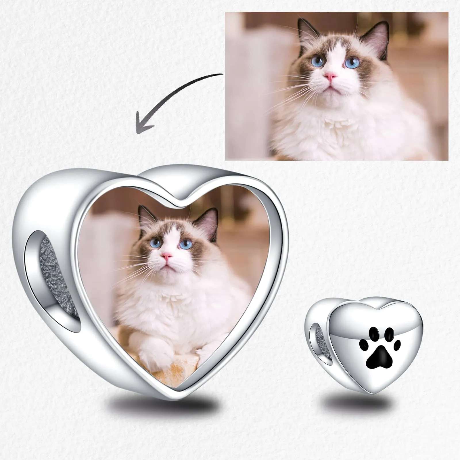 LaMenars Personalized Photo Charm Paw Print Sterling Silver Beads for Bracelets and Necklaces - immagine 2