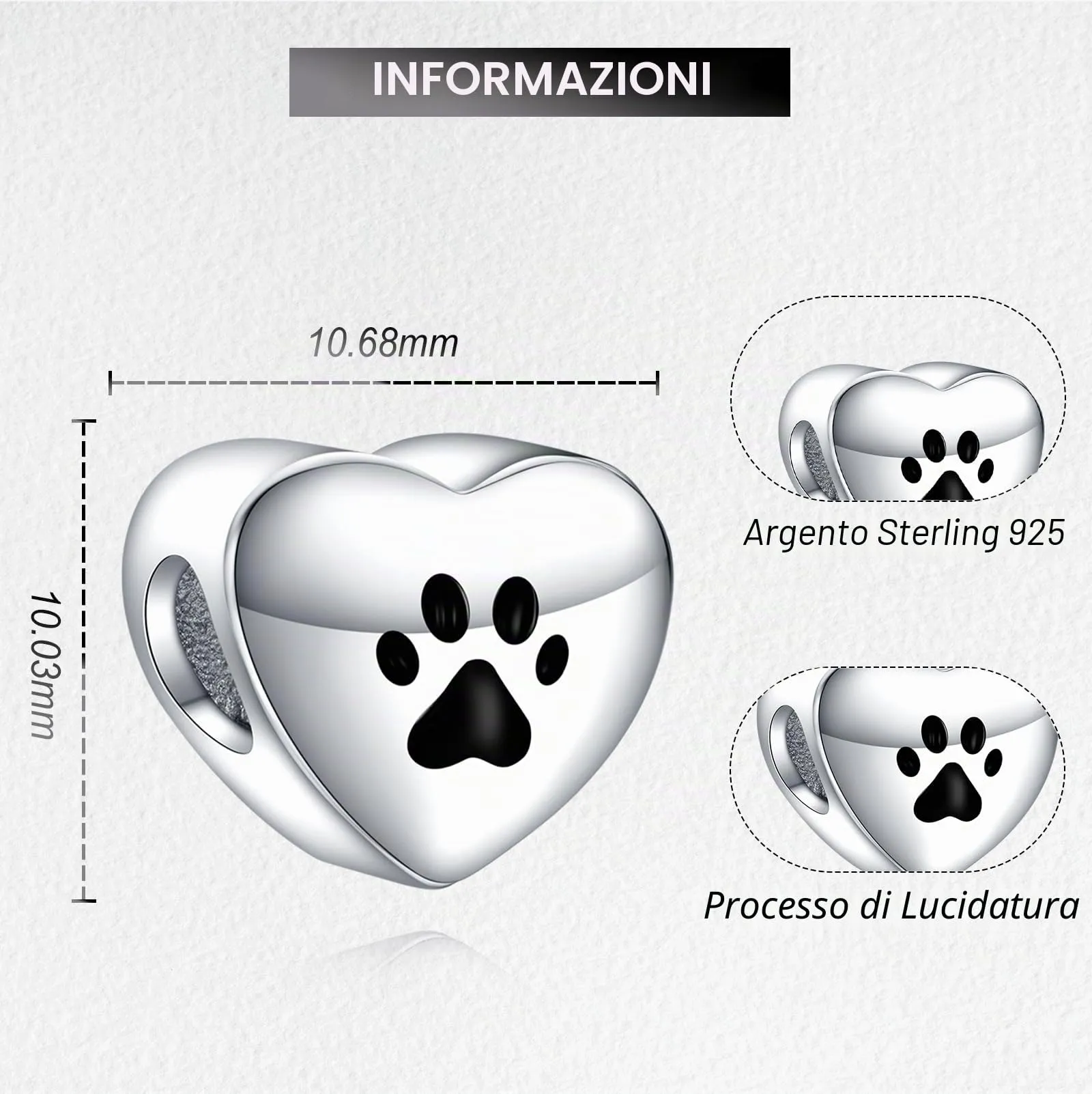 LaMenars Personalized Photo Charm Paw Print Sterling Silver Beads for Bracelets and Necklaces - immagine 3