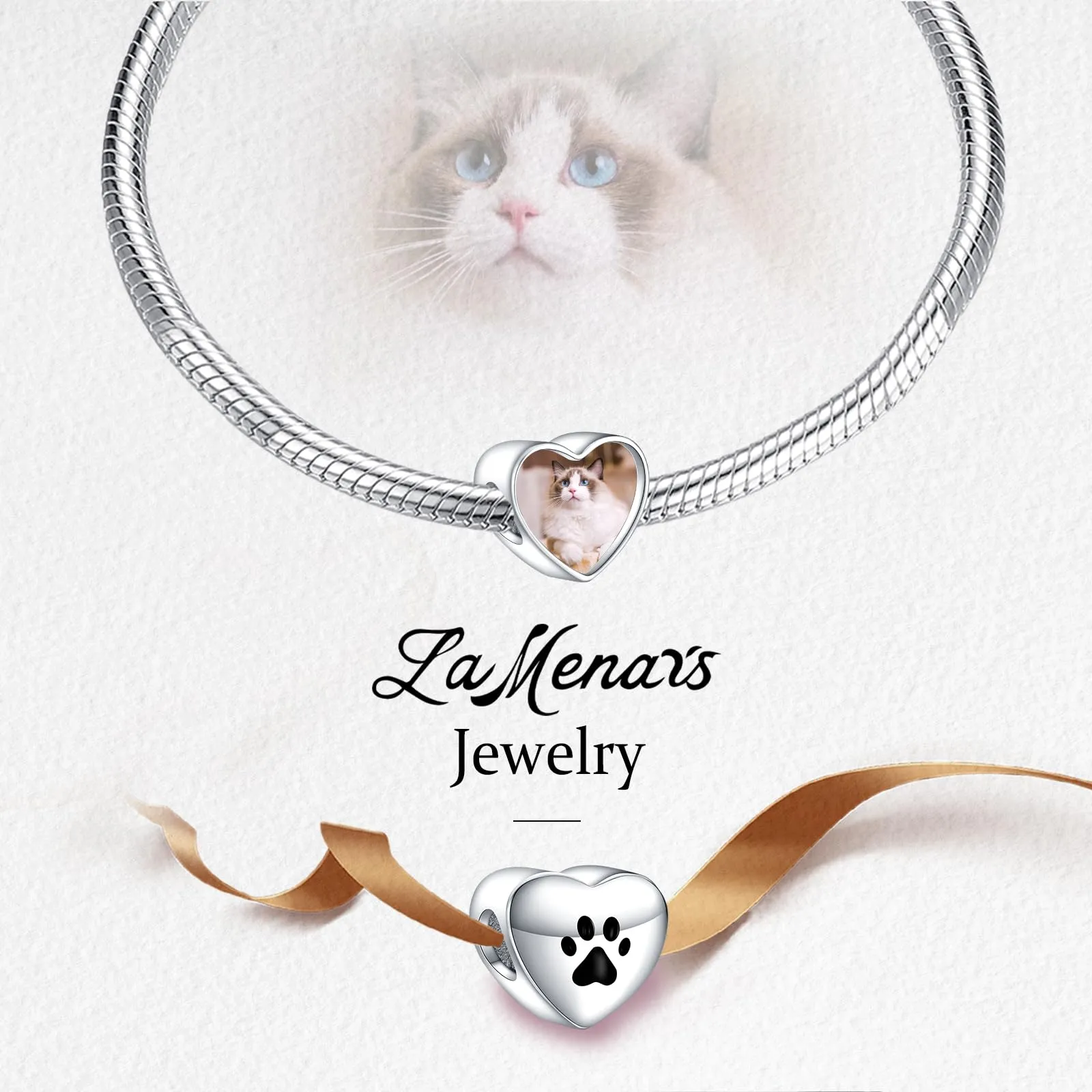 LaMenars Personalized Photo Charm Paw Print Sterling Silver Beads for Bracelets and Necklaces - immagine 4
