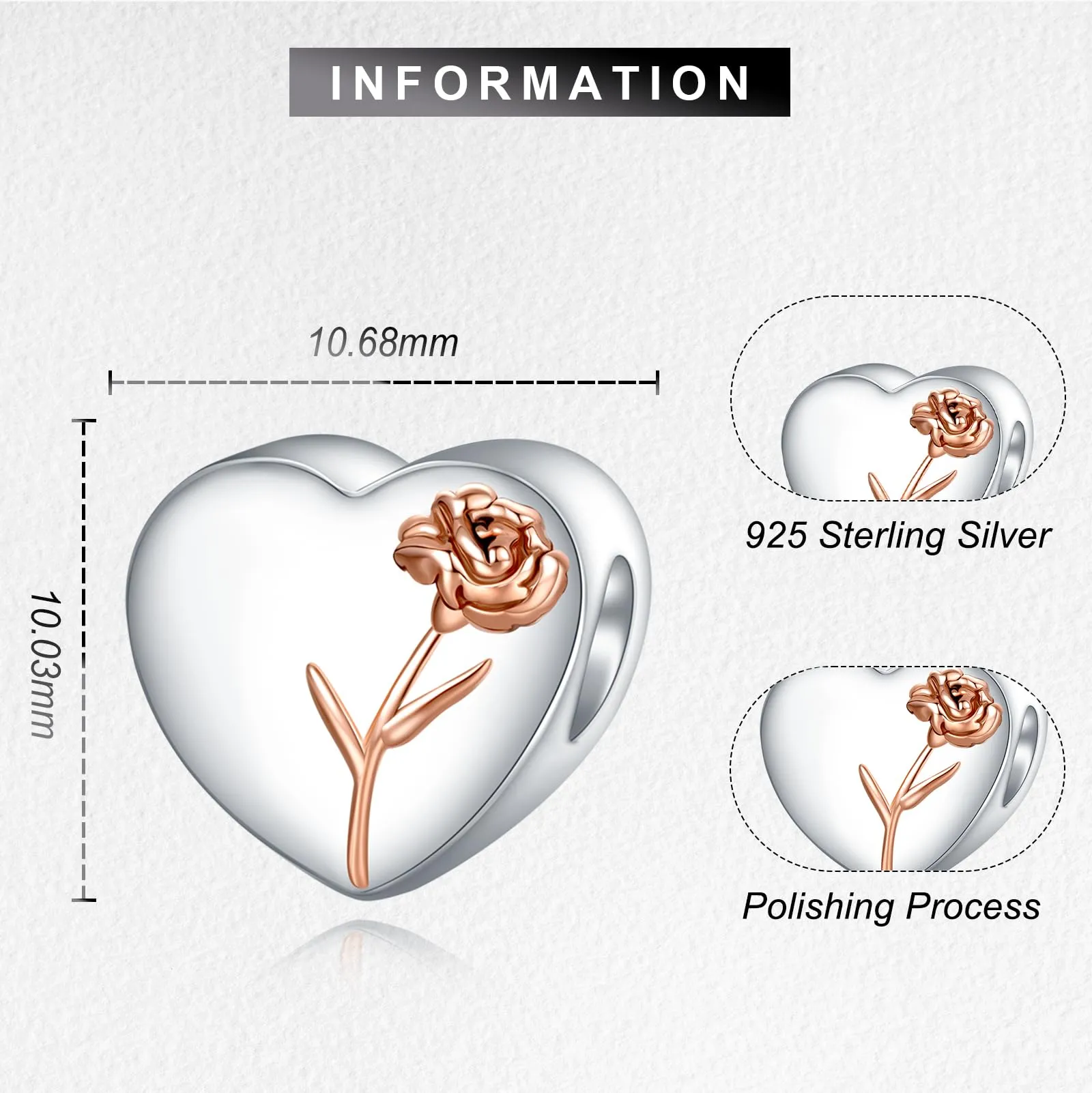 LaMenars Personalized Photo Charm Birth Flower January Snowdrop Sterling Silver Heart Bead for Bracelets and Necklaces - immagine 3