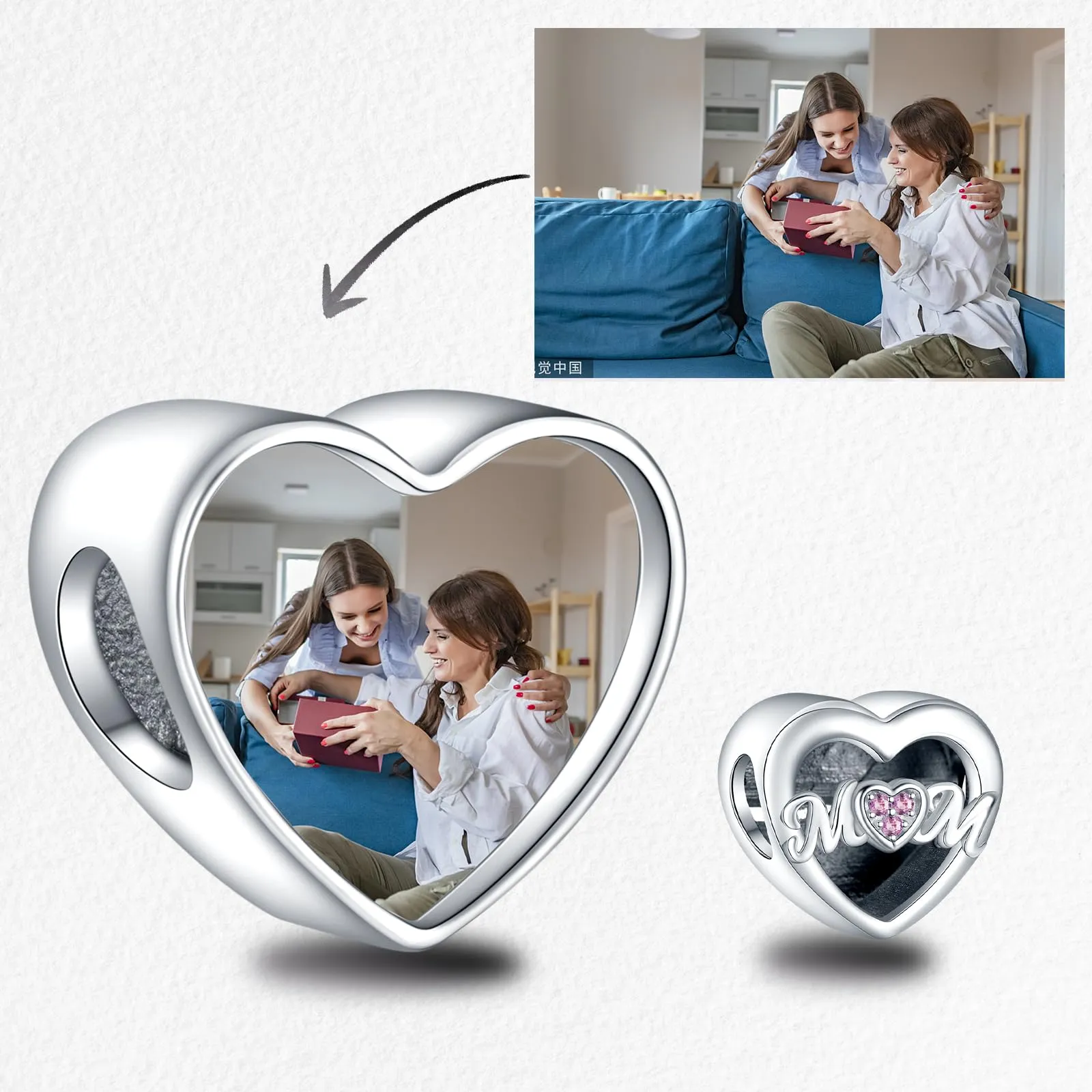 LaMenars Personalized Photo Heart Charms Sterling Silver for Bracelets and Necklaces - immagine 2