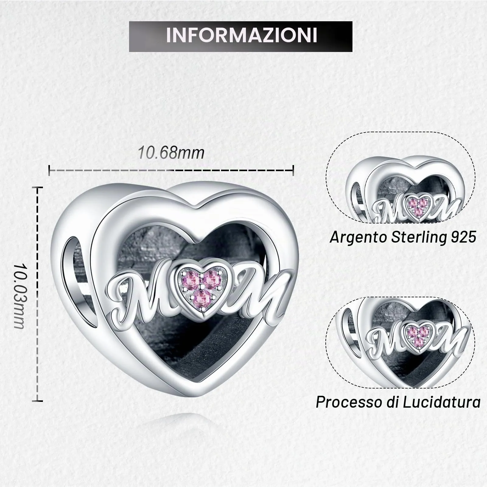 LaMenars Personalized Photo Heart Charms Sterling Silver for Bracelets and Necklaces - immagine 3