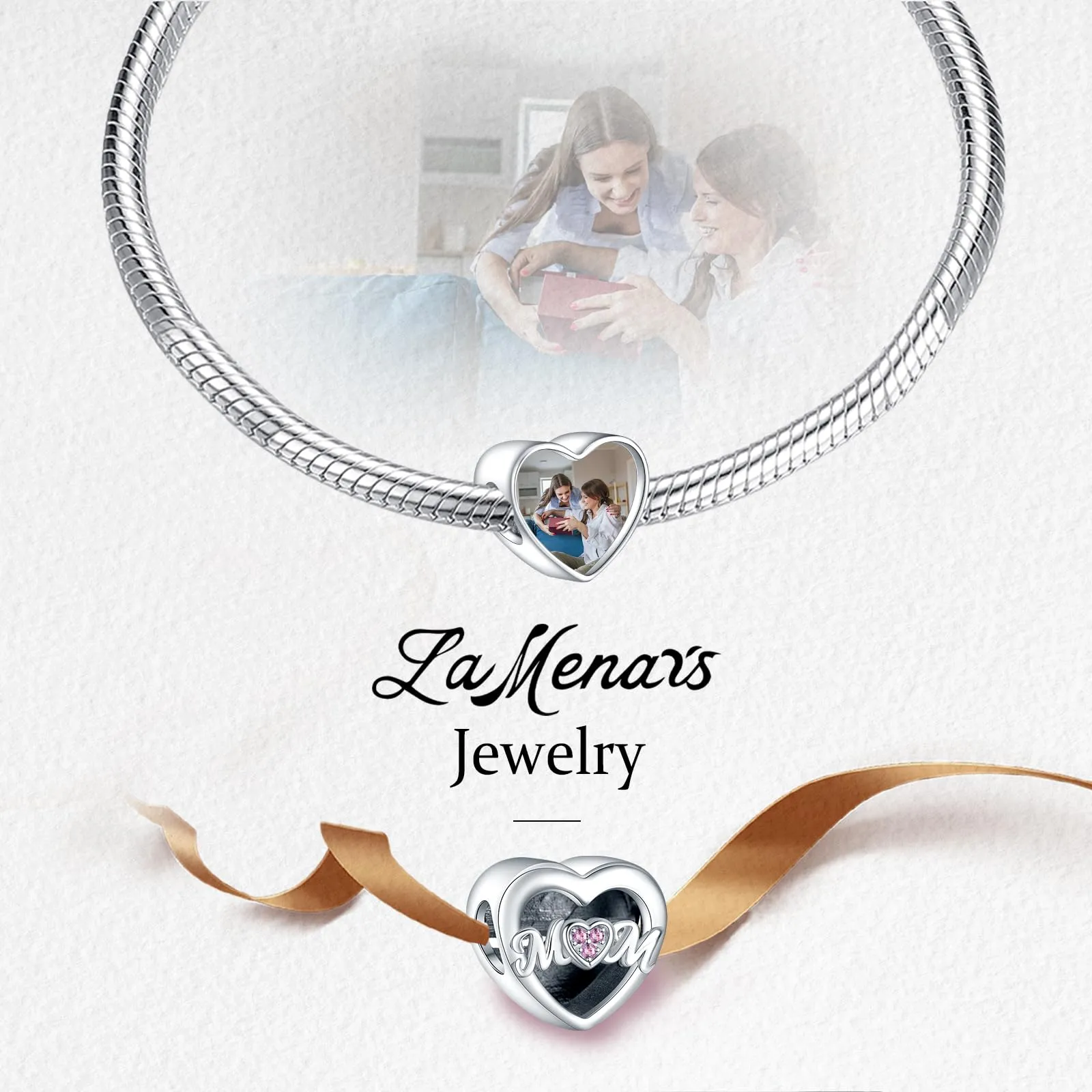 LaMenars Personalized Photo Heart Charms Sterling Silver for Bracelets and Necklaces - immagine 4