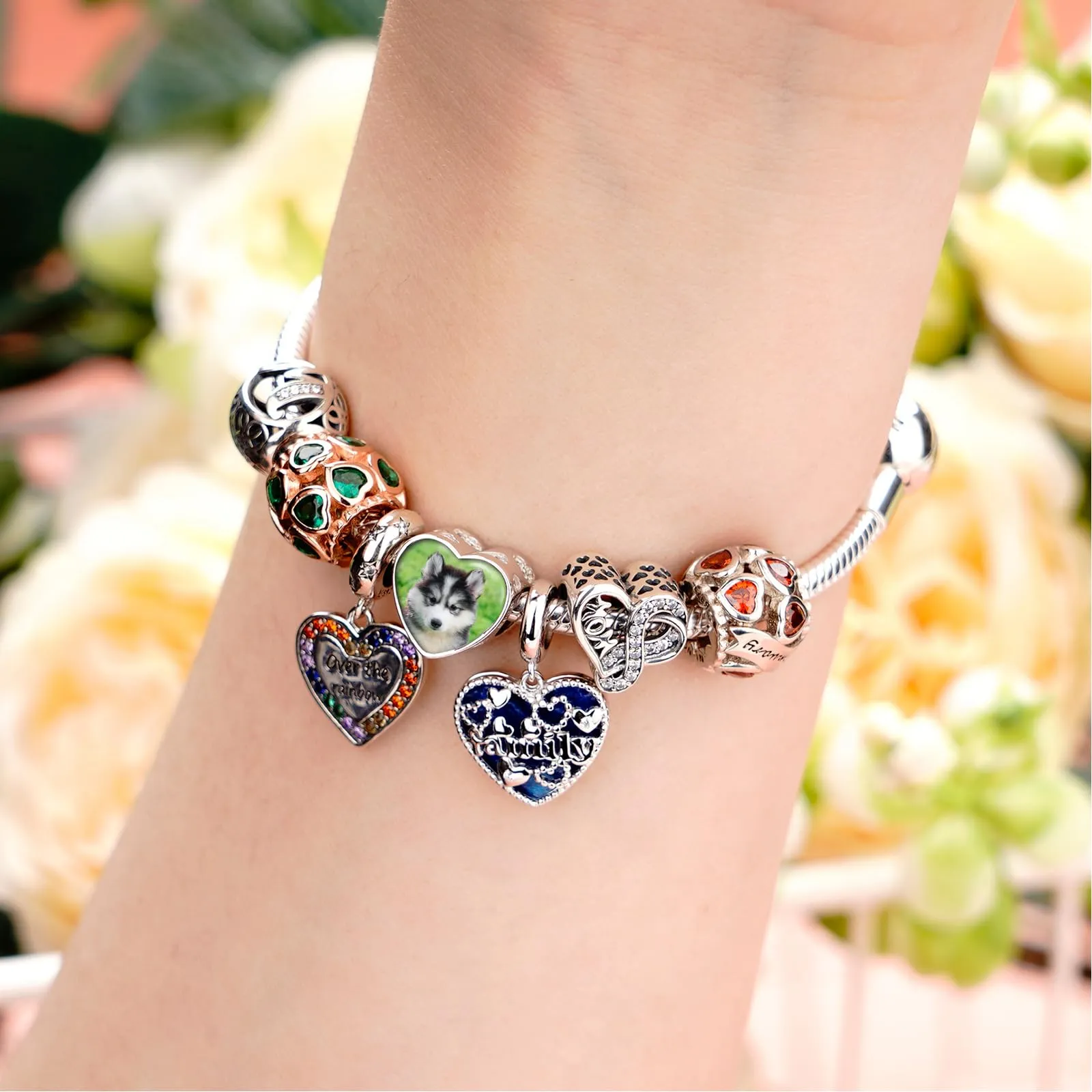 LaMenars 925 Argento Sterling Perline Charm Personalizzate Cuore Corona per Bracciale e Collana - immagine 4