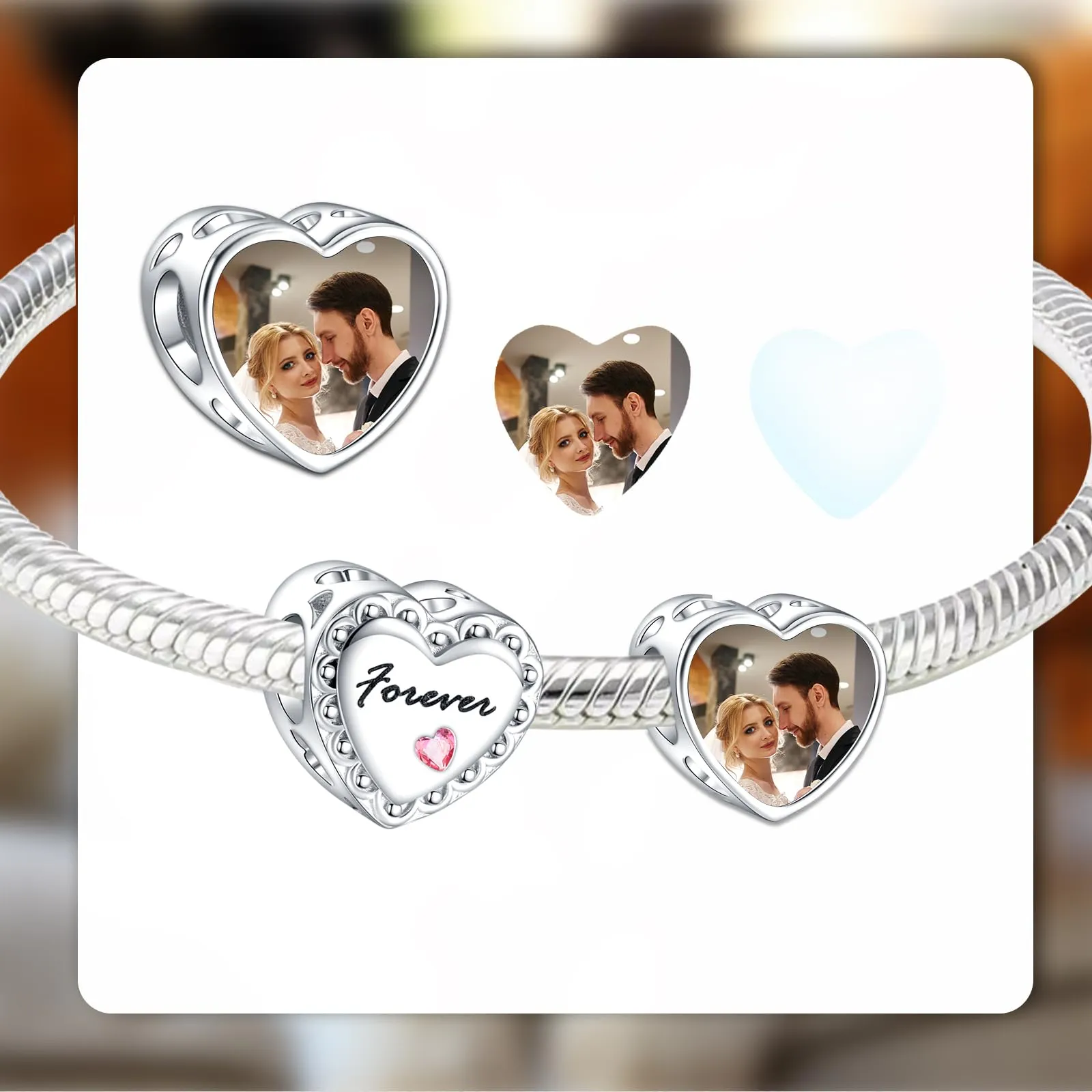 LaMenars Forever Love Fascino personalizzato con foto in argento sterling 925 per braccialetti e catene da donna - immagine 2