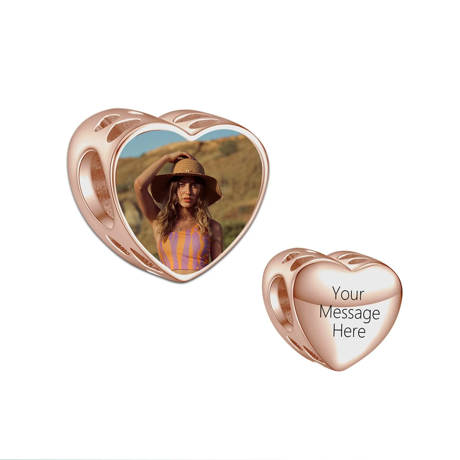 LaMenars Charm Personalizzato con Foto in Argento Sterling 925 e Oro Rosa per Braccialetto e Collana - immagine 1