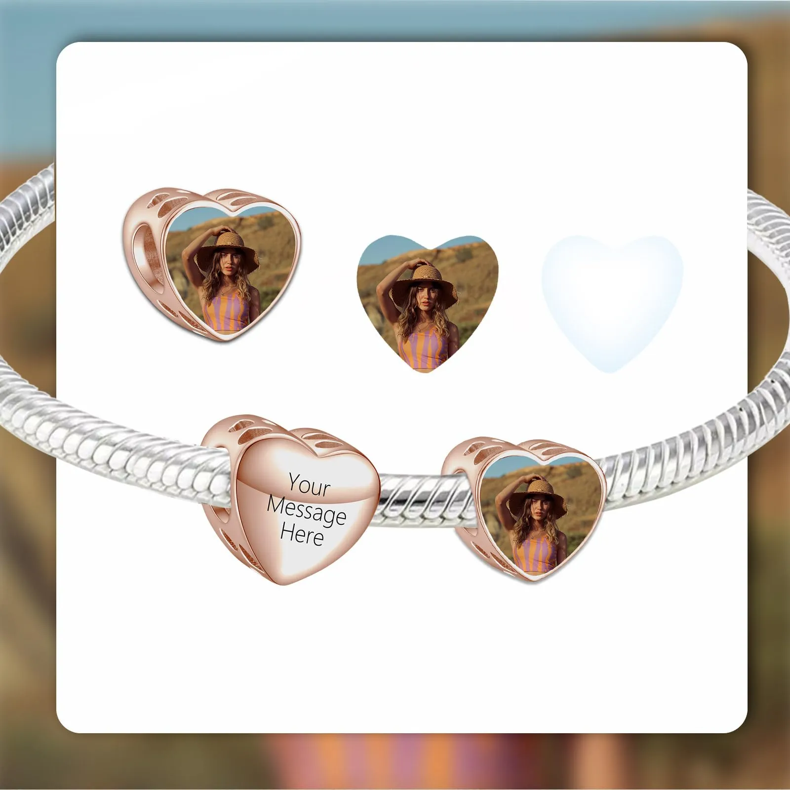LaMenars Charm Personalizzato con Foto in Argento Sterling 925 e Oro Rosa per Braccialetto e Collana - immagine 2