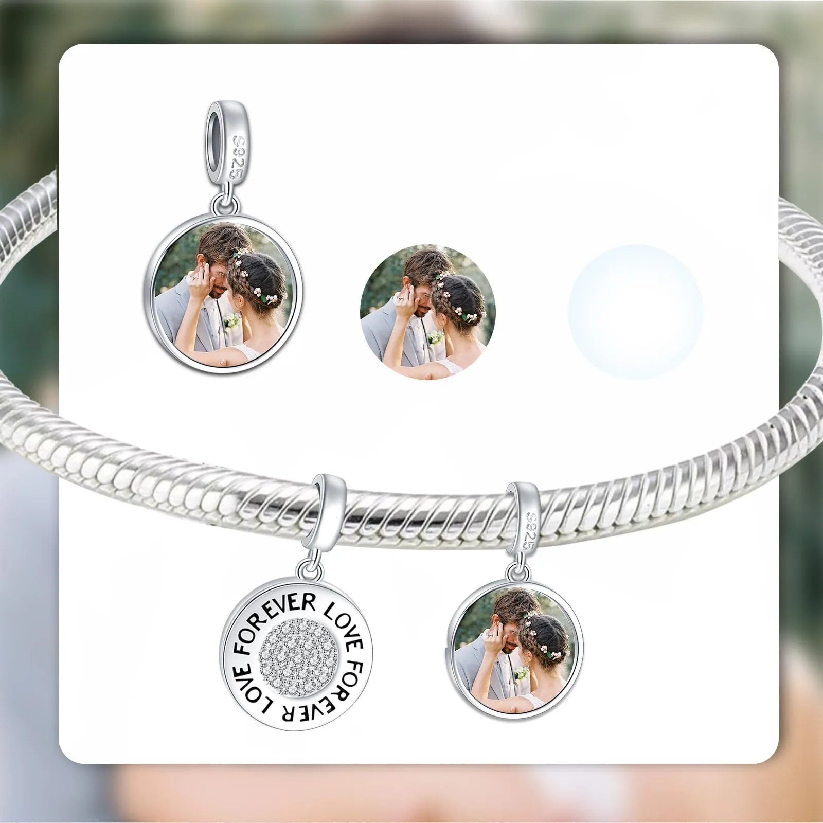 LaMenars Ciondolo dell'amore per sempre personalizzato con foto in argento 925 per donna - immagine 2