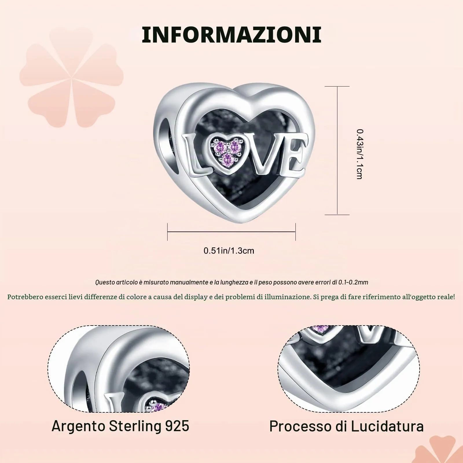 LaMenars 925 Sterling Silver Personalized Photo Heart Charm for Bracelets and Necklaces - immagine 3