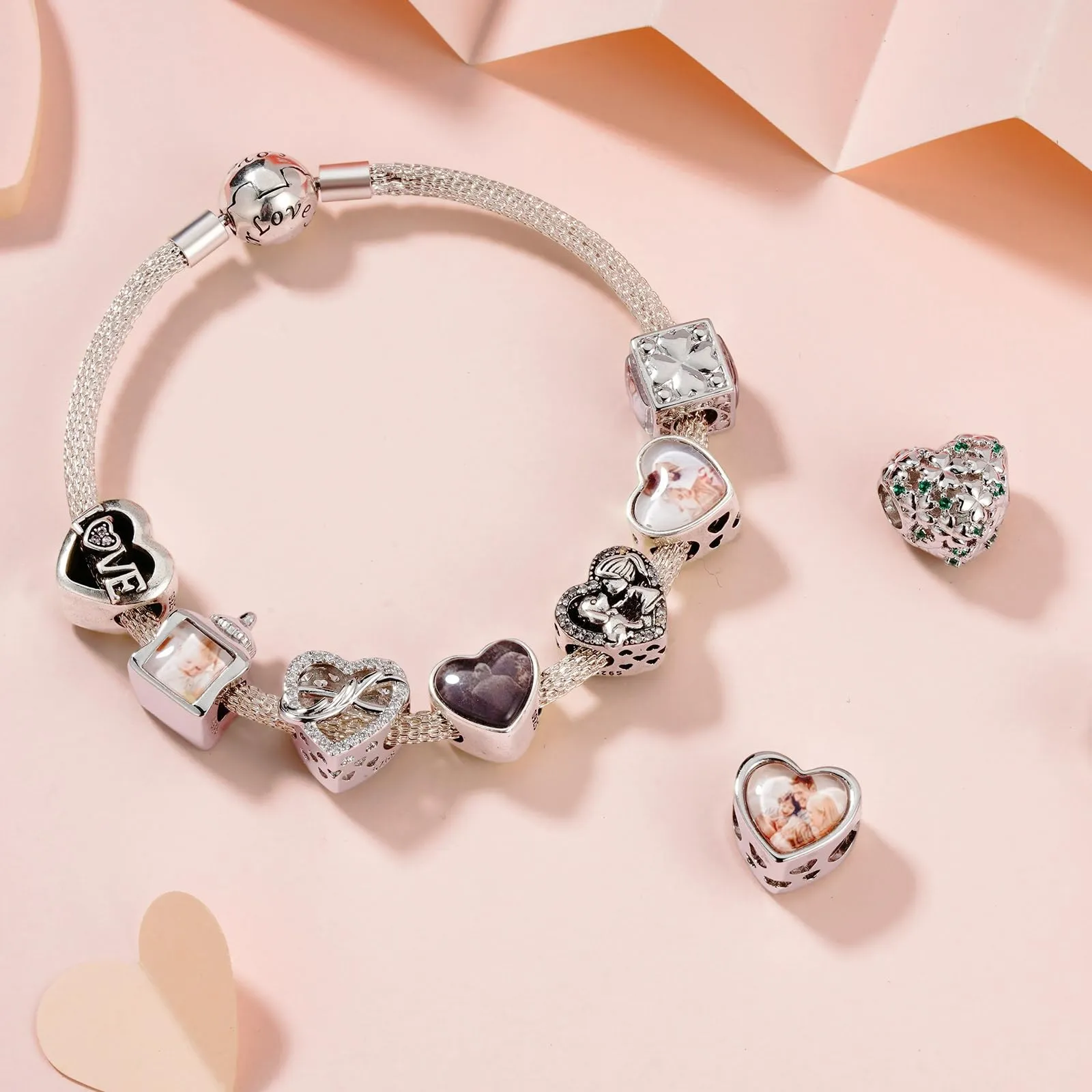 LaMenars 925 Sterling Silver Personalized Photo Heart Charm for Bracelets and Necklaces - immagine 6