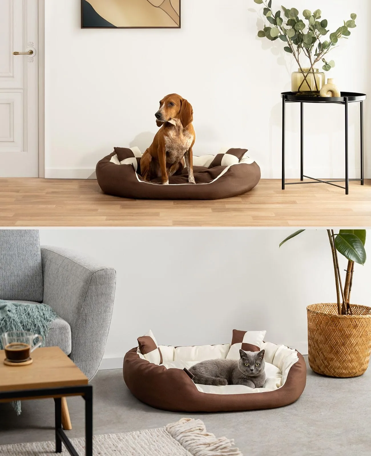lionto Cuccia Cane 4-in-1 con Cuscino Reversibile, 85x70 cm, Marrone/Beige - immagine 2