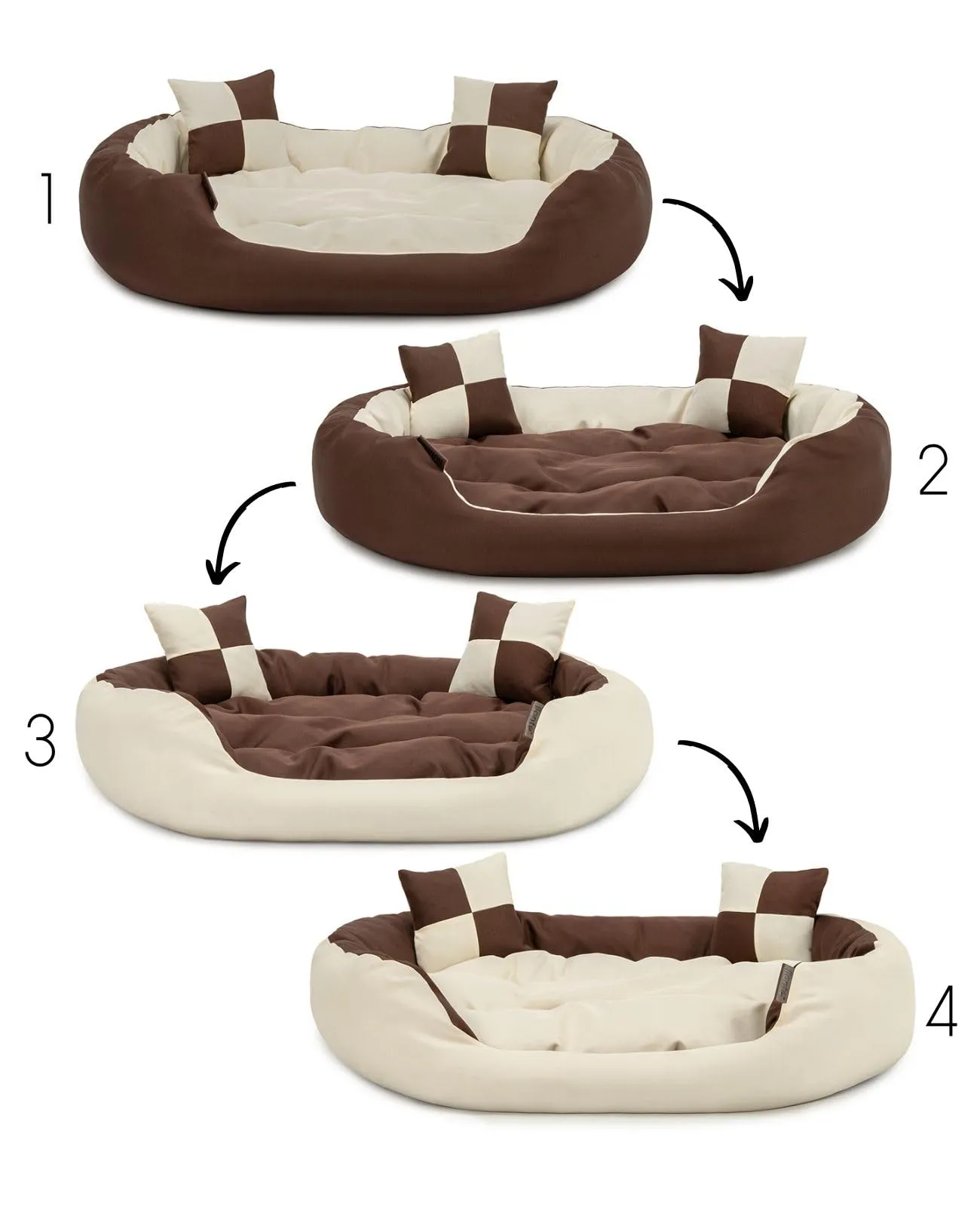 lionto Cuccia Cane 4-in-1 con Cuscino Reversibile, 85x70 cm, Marrone/Beige - immagine 3