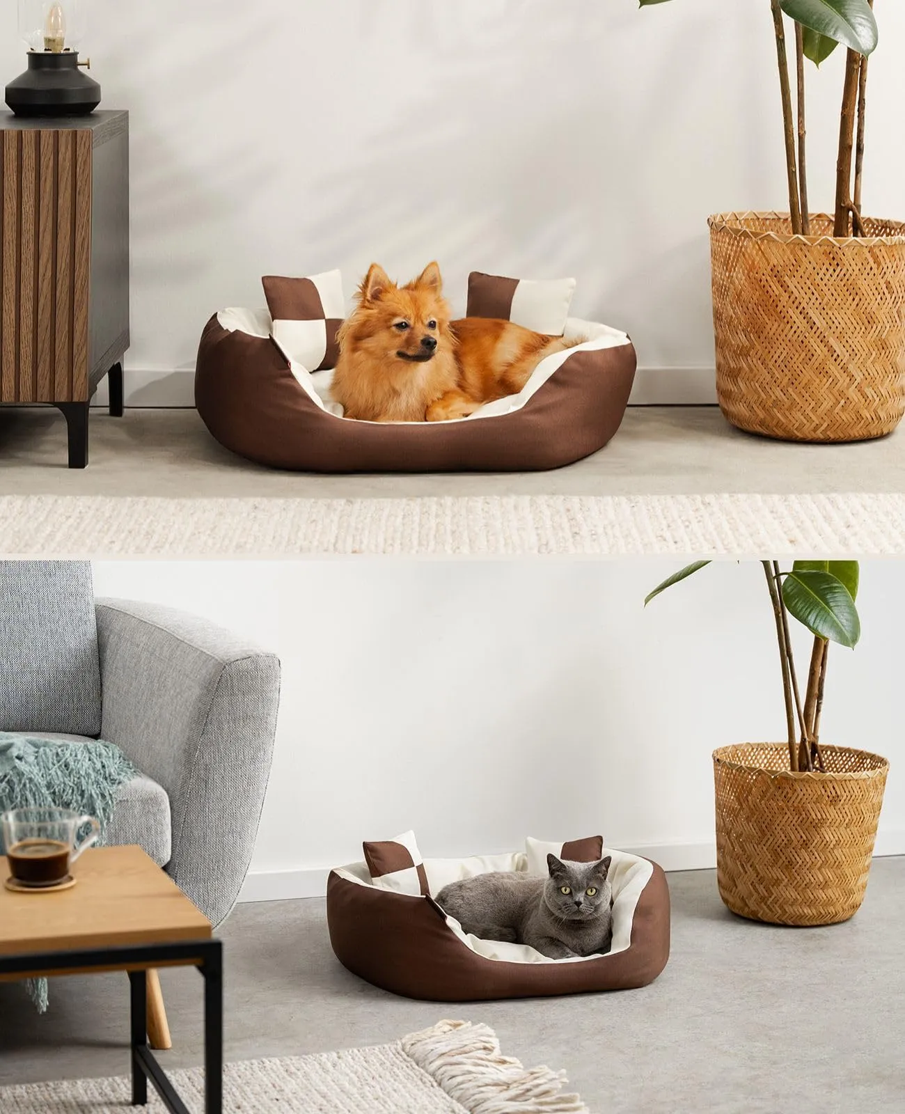 lionto Cuccia Cane 4-in-1 con Cuscino Reversibile, 65x50 cm, Marrone/Beige - immagine 2