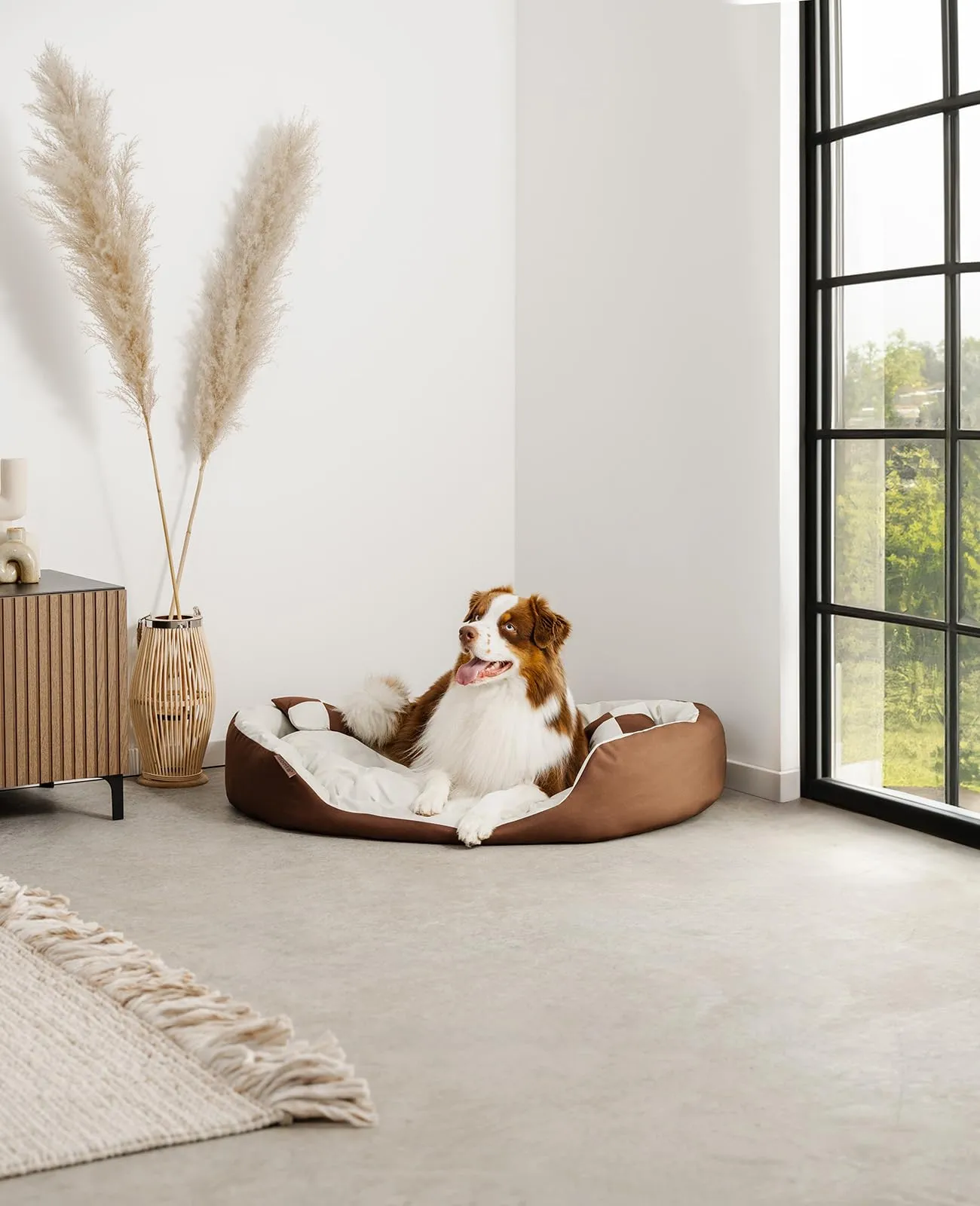 lionto Cuccia Cane 4-in-1 con Cuscino Reversibile, 110x80 cm, Marrone/Beige - immagine 2