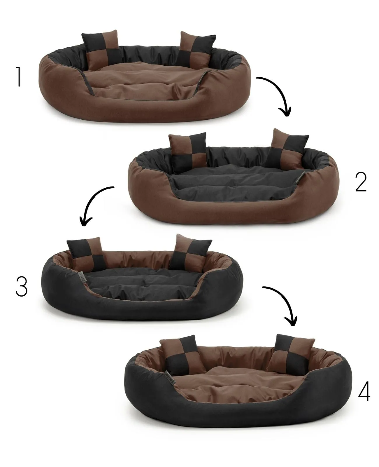 lionto Cuccia Cane 4-in-1 con Cuscino Reversibile, 65x50 cm, Nero - immagine 3