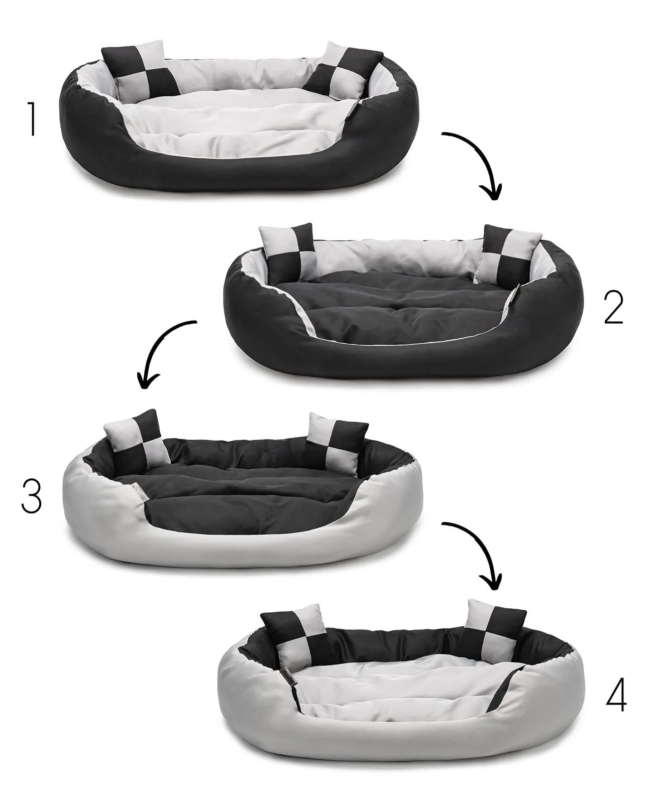 lionto Cuccia Cane 4-in-1 con Cuscino Reversibile, 110x80 cm, Nero - immagine 3