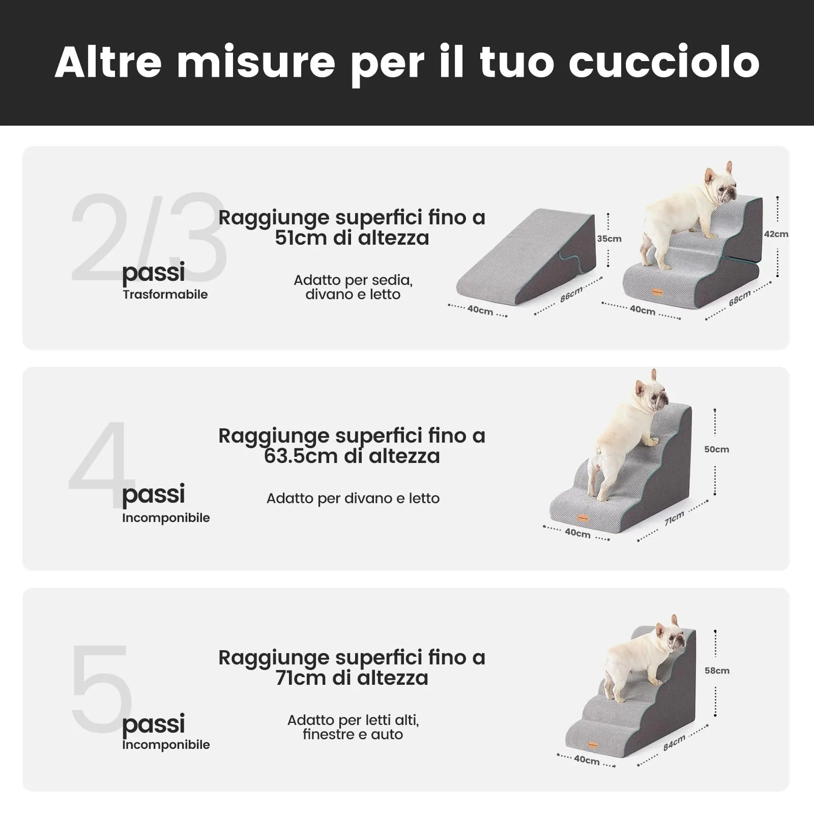 Gardner Pet Scala per Cani Piccoli, 58cm, 5 Gradini, Grigio - immagine 2