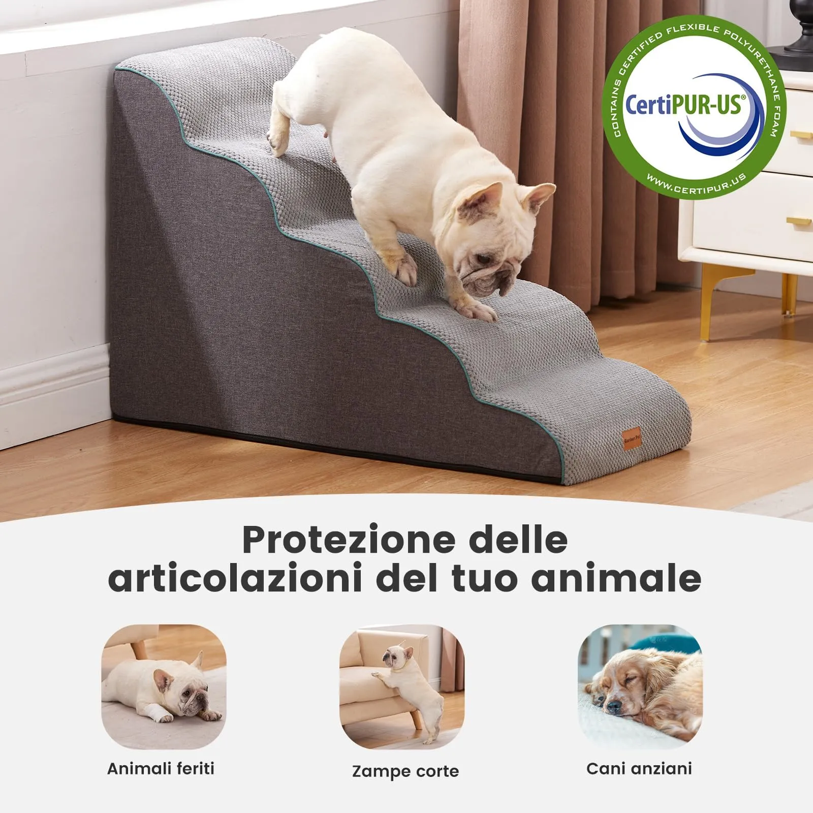 Gardner Pet Scala per Cani Piccoli, 58cm, 5 Gradini, Grigio - immagine 4