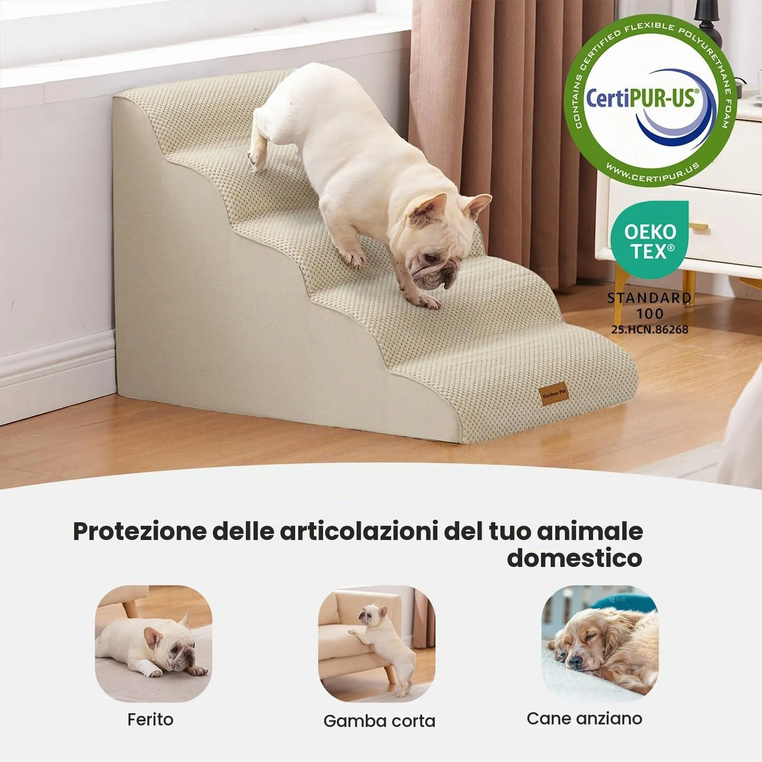 Gardner Pet Scala per Cani Piccoli, 58cm, 5 Gradini, Beige - immagine 4