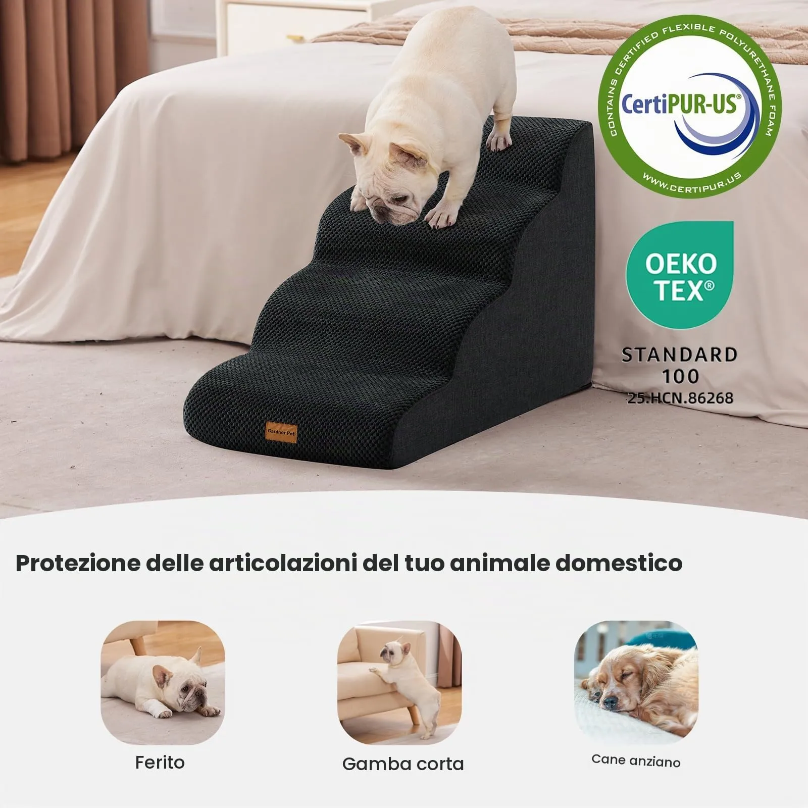 Gardner Pet Scala per Cani Piccoli, 50cm, 4 Gradini, Grigio Scuro - immagine 4
