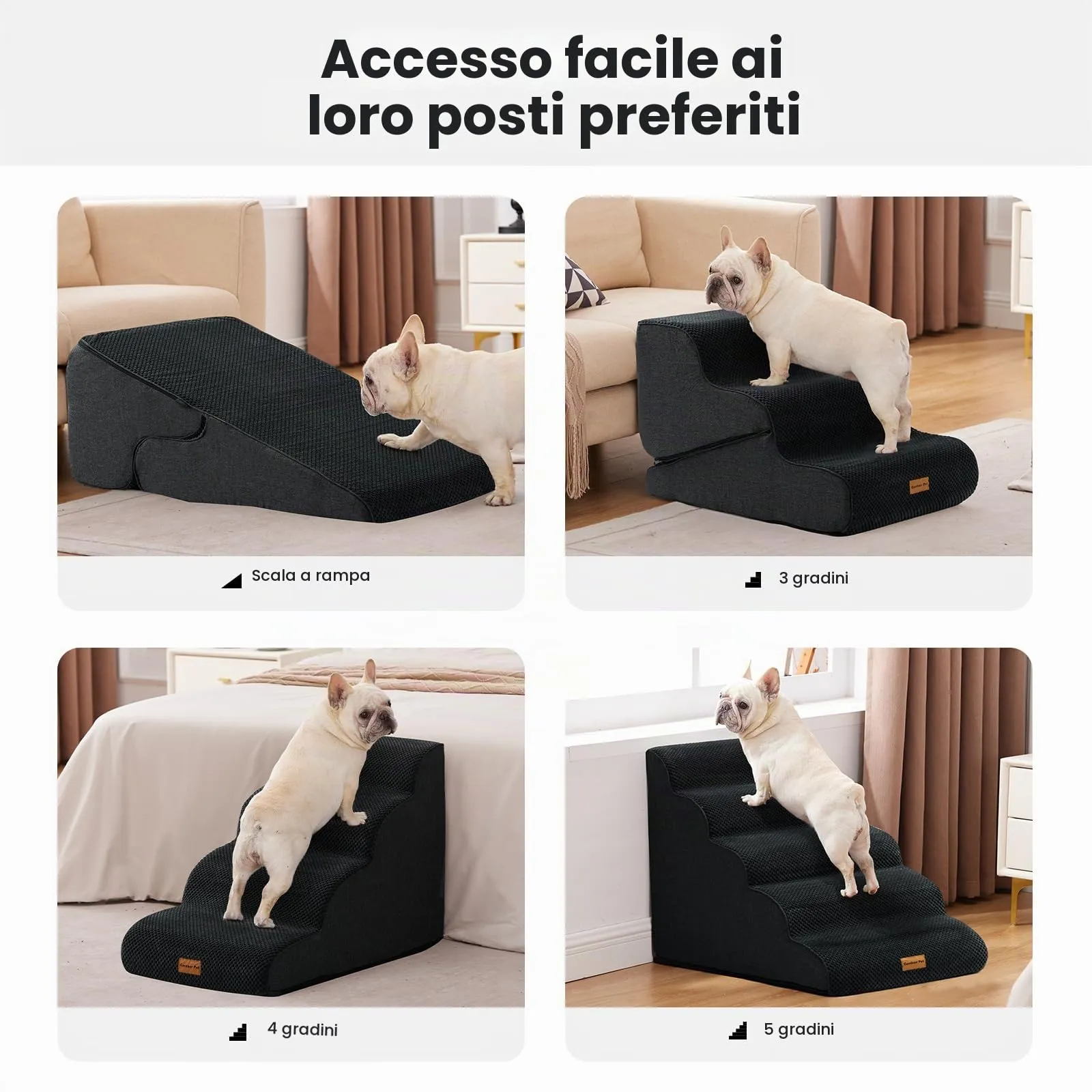 Gardner Pet Scala per Cani Piccoli, 50cm, 4 Gradini, Grigio Scuro - immagine 5