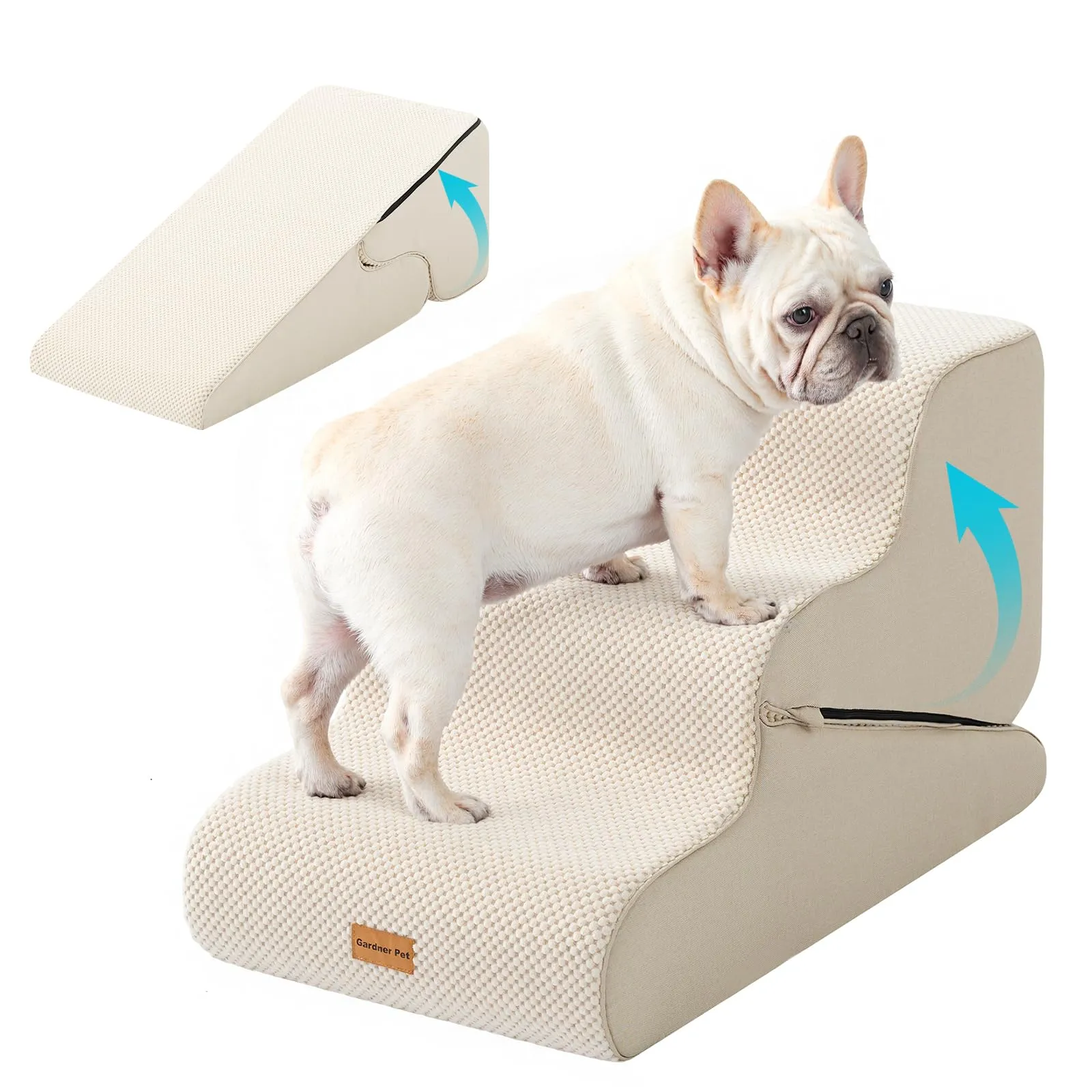 Gardner Pet Scala Cani Pieghevole 2-in-1, 3 Gradini o Rampa, 35/42cm, Beige - immagine 1