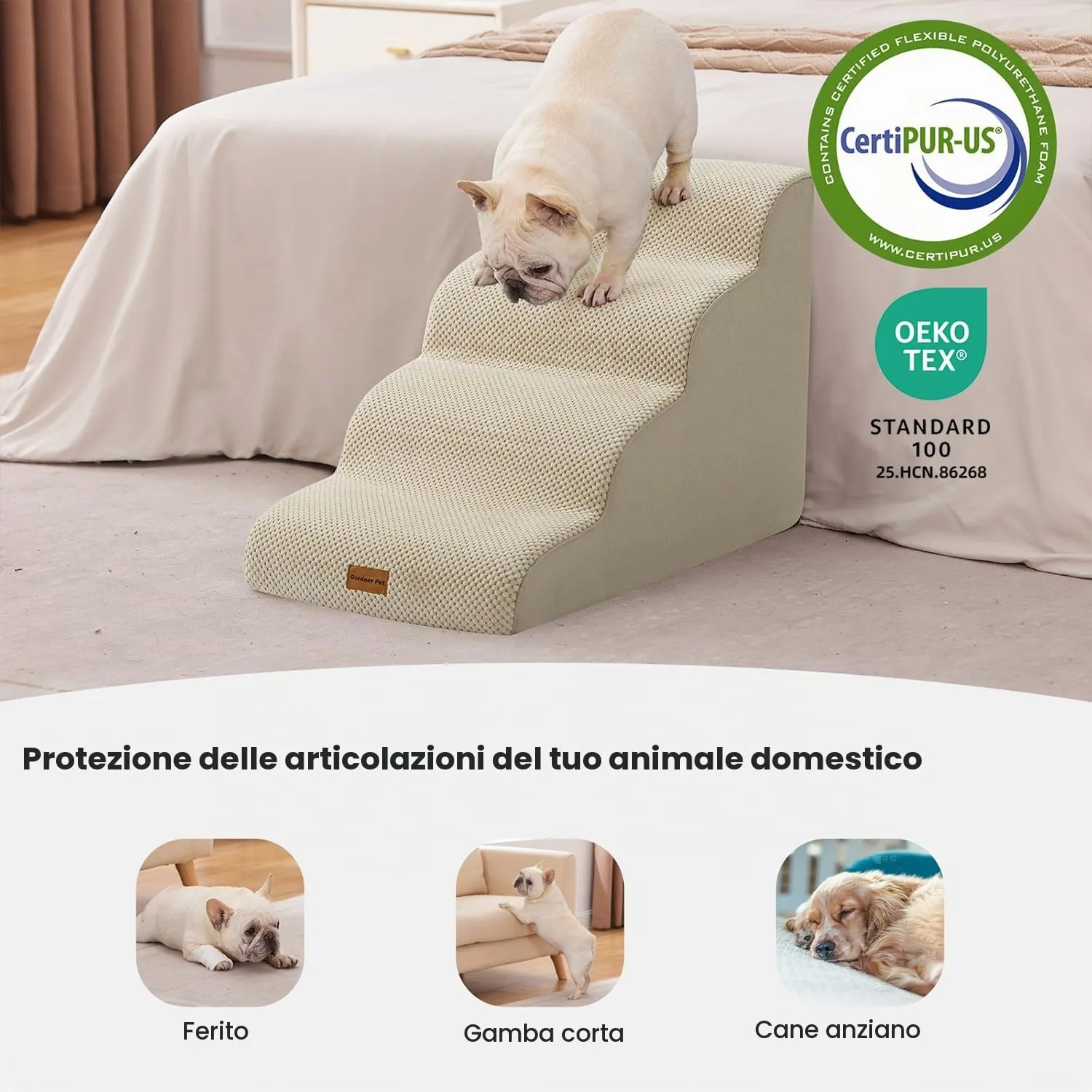Gardner Pet Scala per Cani Piccoli, 50cm, 4 Gradini, Beige - immagine 4