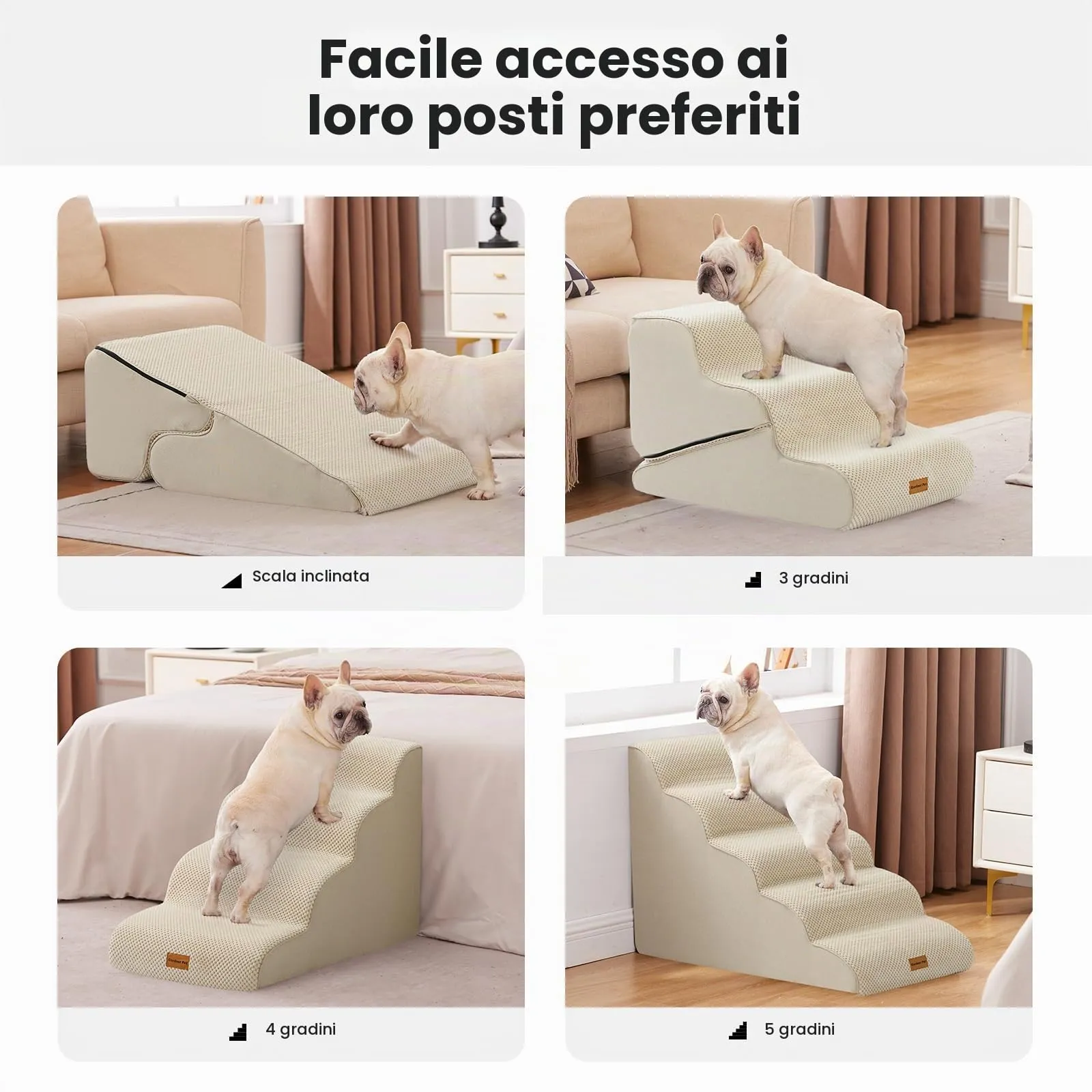 Gardner Pet Scala per Cani Piccoli, 50cm, 4 Gradini, Beige - immagine 5
