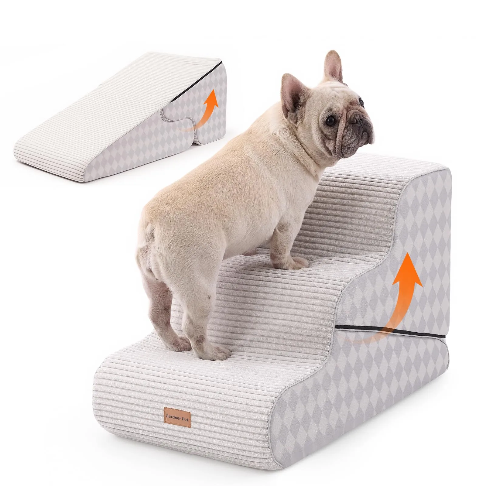Gardner Pet Scala Cani Pieghevole, 3 Gradini, 35/43cm, Verde Grigio Strisce - immagine 1