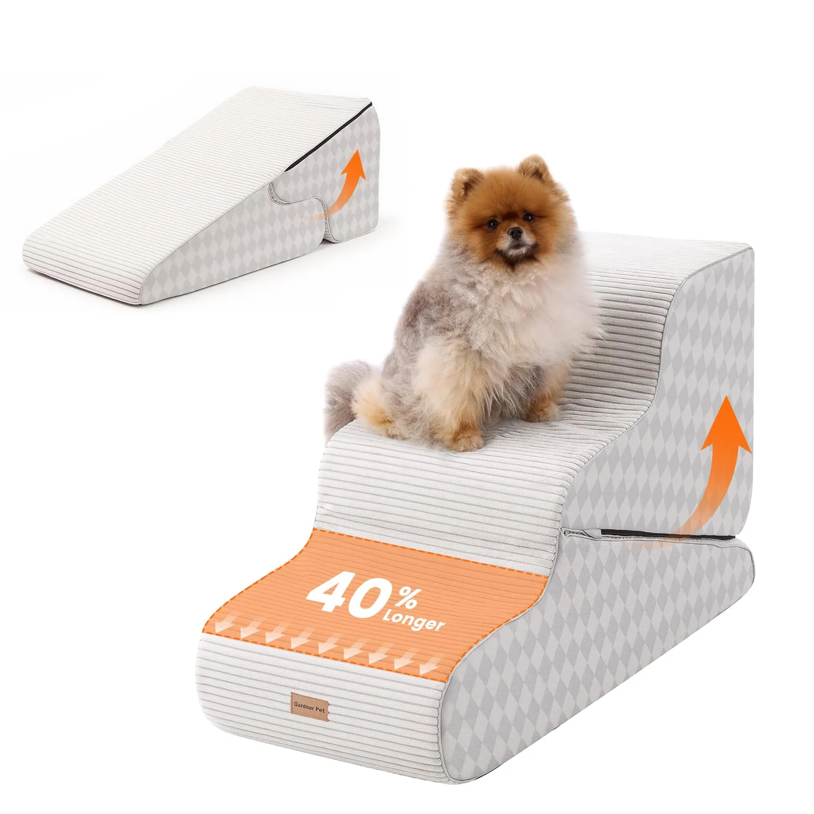 Gardner Pet Scala Cani Pieghevole, 46/57cm, 3 Gradini, Verde Grigio Strisce - immagine 1