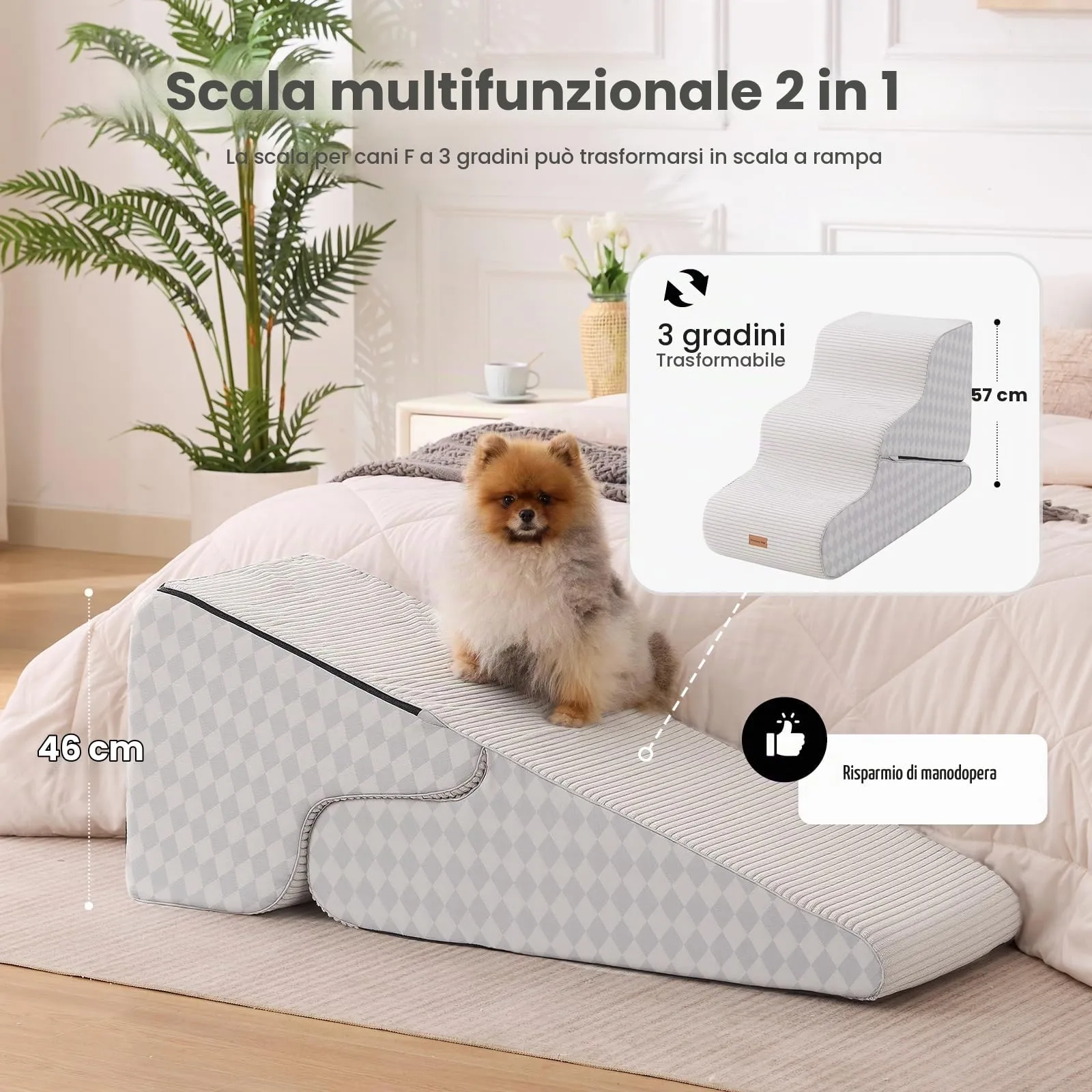 Gardner Pet Scala Cani Pieghevole, 46/57cm, 3 Gradini, Verde Grigio Strisce - immagine 2